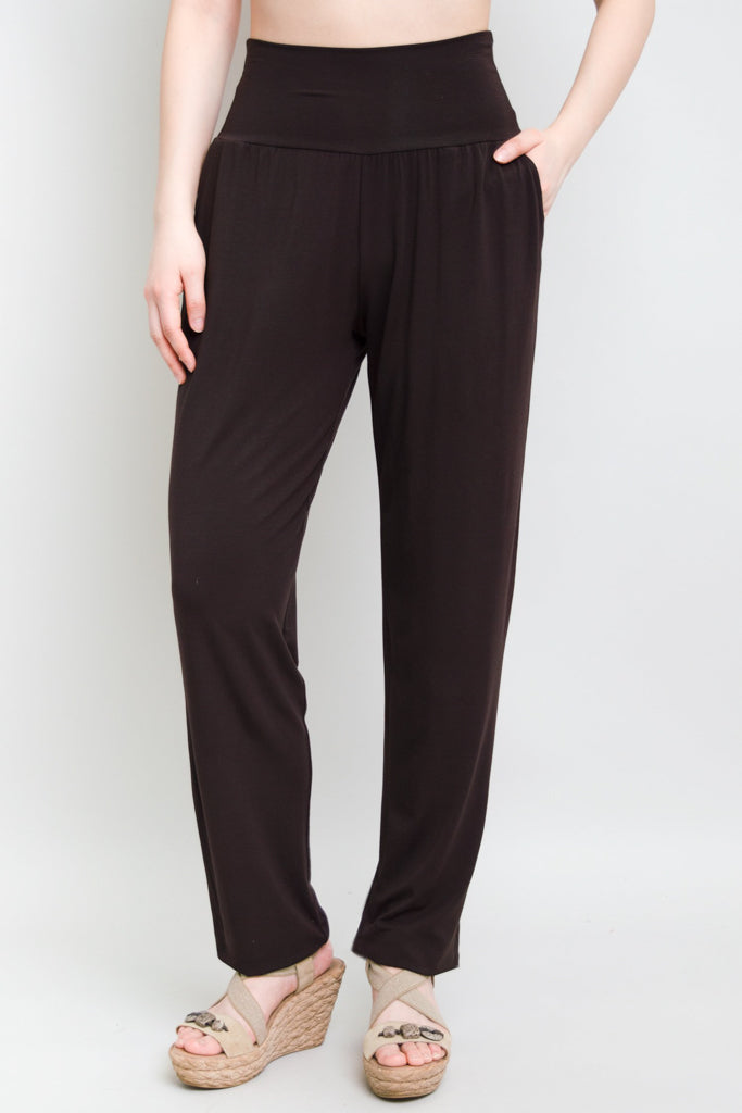 Clair Women's High Waisted Bamboo Pants - Soft & Comfortable Coffee Color for Yoga, Lounge & Everyday Wear