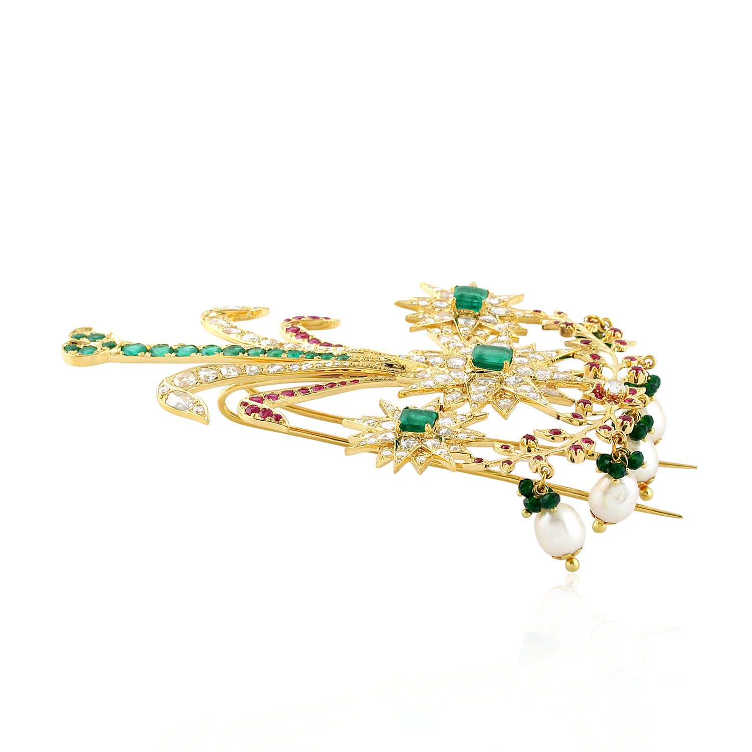 18K Yellow Gold Diamond Emerald Pearl Multi-Gemstone Bridal Necklace for Women - Perfect for Weddings, Anniversaries & Special Occasions