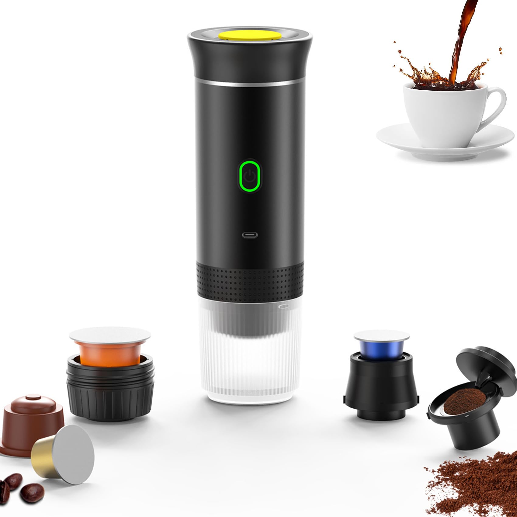 Esprova Portable Espresso Machine - Travel Coffee Maker for Camping, Office & Home Use - Compatible with All Coffee Powders - Makes 5 Hot or 100 Cold Espresso Shots - Compact & Lightweight (Black)