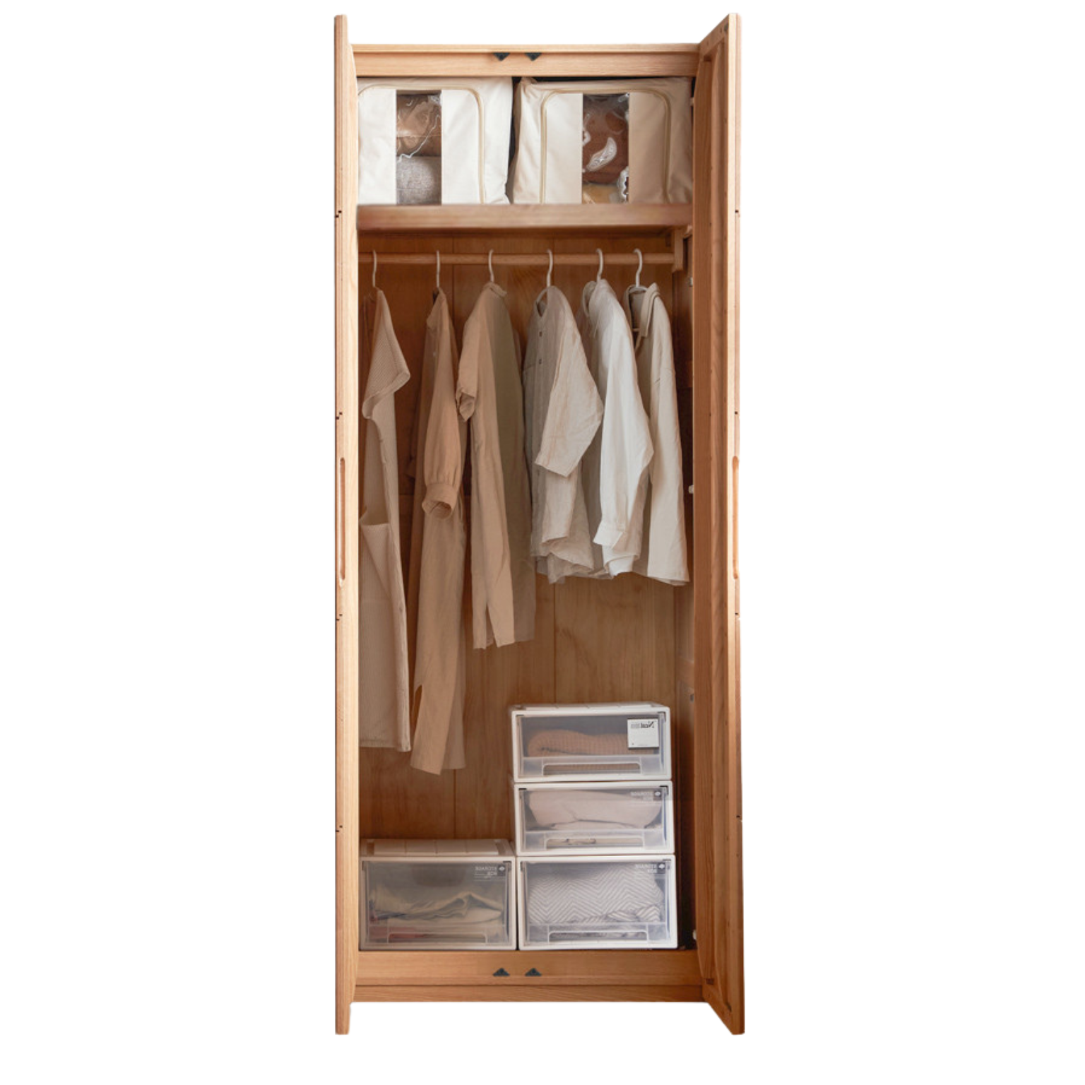 Solid Oak Wood Wardrobe with High Doors - Spacious Storage for Bedroom, Closet & Home Organization