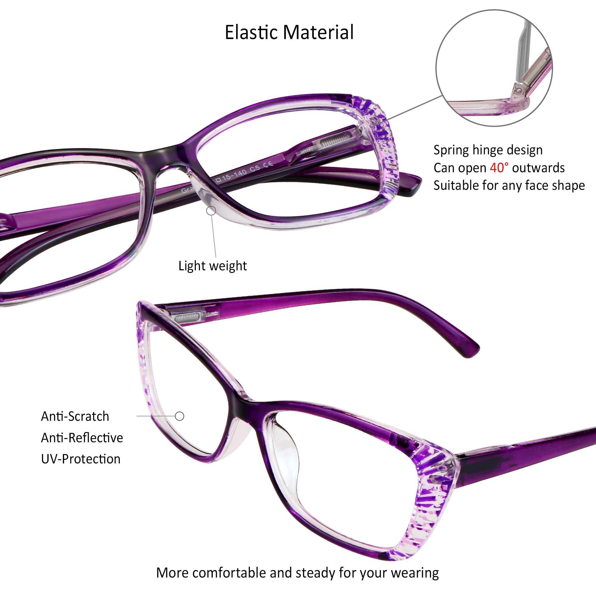 VisionGlobal 5 Pairs Spring Hinge Reading Glasses - Blue Light Blocking for Women & Men | Office & Screen Use