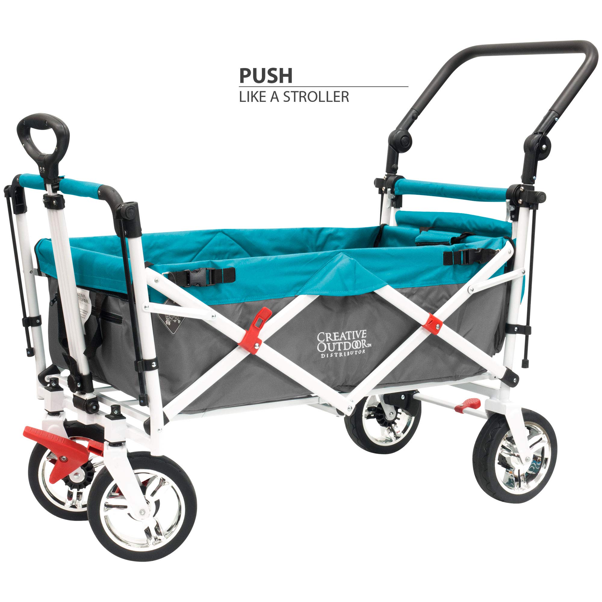 Premium Collapsible Folding Wagon Cart - Heavy Duty Push Pull Utility Cart with All-Terrain Wheels | Silver Series Plus | Perfect for Beach, Park, Garden, Camping, Picnics & Tailgate Parties (Gray/Teal)