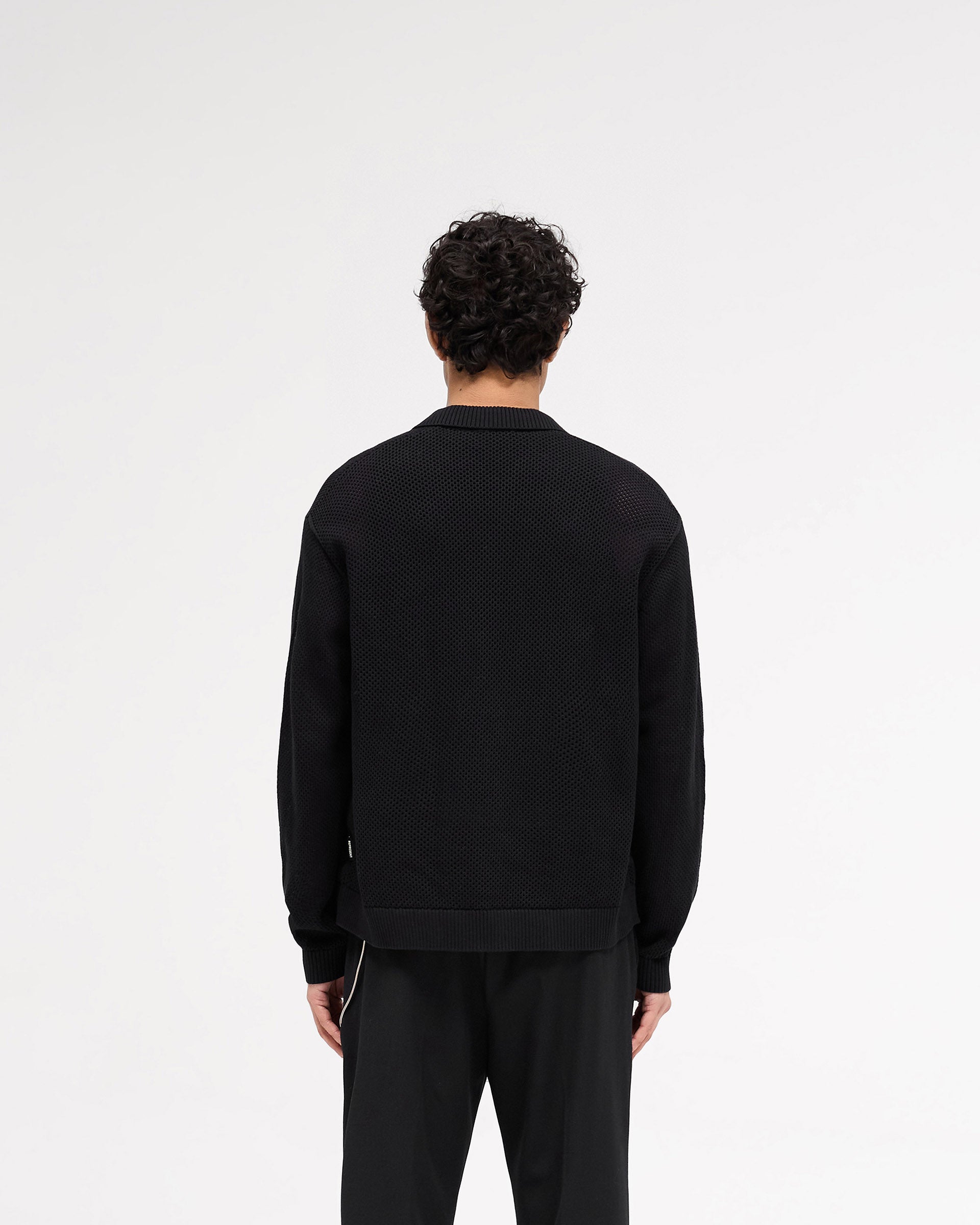 Long Sleeve Mesh Knit Shirt for Men - Breathable & Stylish Jet Black Top - Perfect for Gym, Running & Casual Wear