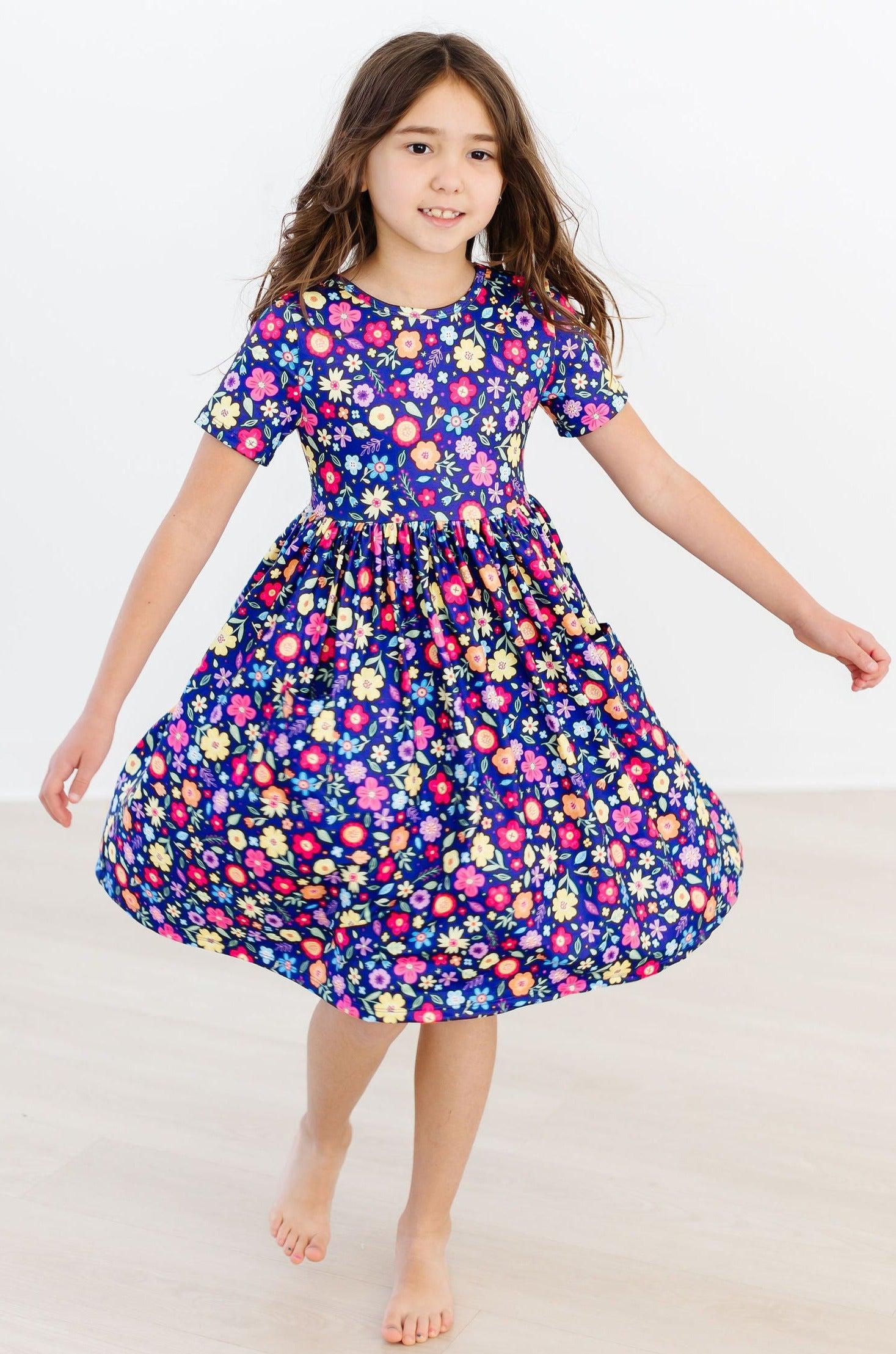 Pick a Posy Short Sleeve Pocket Twirl Dress - Floral Summer Dress for Girls, Perfect for Parties, Weddings & Outdoor Play