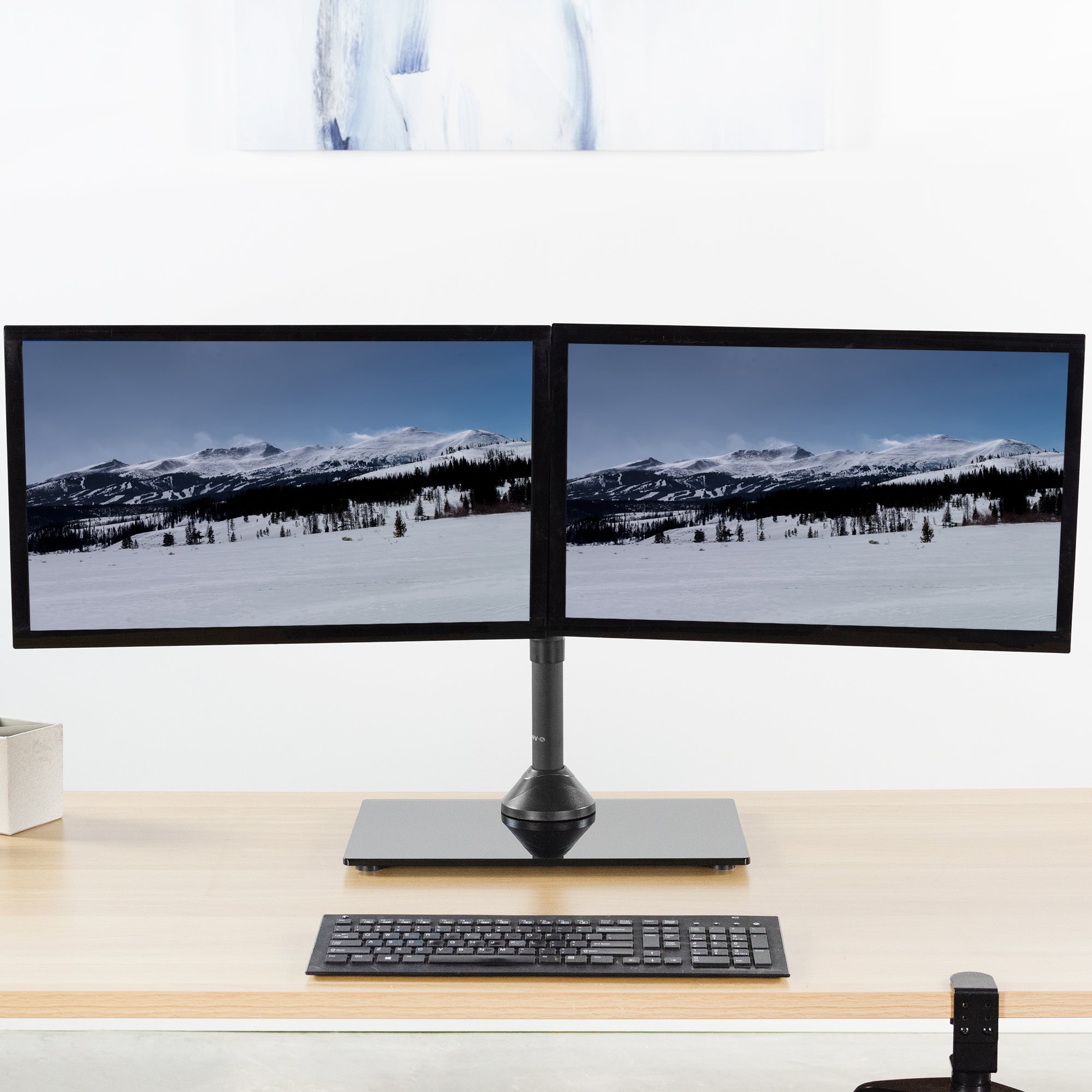 Adjustable Black Dual Monitor Stand with Sturdy Glass Base - Perfect for Home Office, Gaming Setup & Workspace Organization