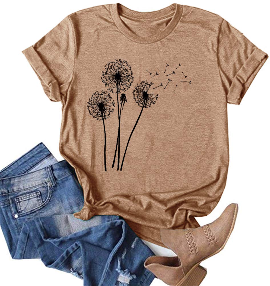 MaQiYa Women's Cute Make A Wish Dandelion Printed T-Shirt - Vintage Graphic Cotton Tee for Summer - Casual Outfit, Streetwear, Daily Wear
