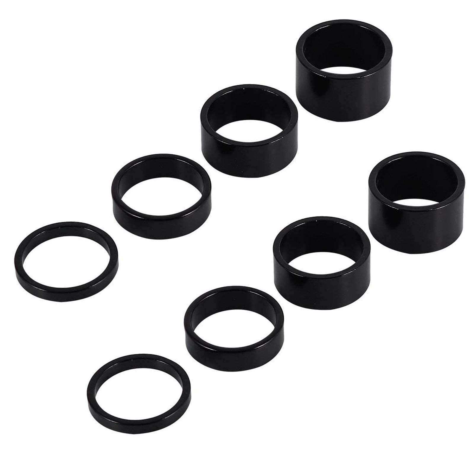 8-Piece Black Bicycle Headset Spacer Set - 1 1/8
