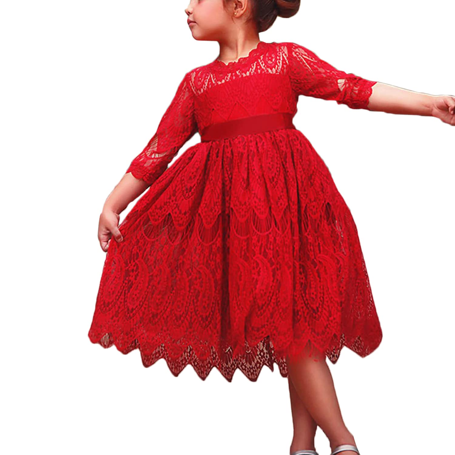 NNJXD Girls Lace Princess Dress - Vintage Floral Tulle Party Gown for Flower Girls, Pageant, Summer Weddings & Special Occasions | Perfect for Birthday Parties, Tea Parties & Photoshoots