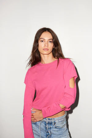 LNA Marina Long Sleeve Shirt for Women - Neon Fuchsia Pink Cotton Blouse, Casual Office Wear & Yacht Club Outfit