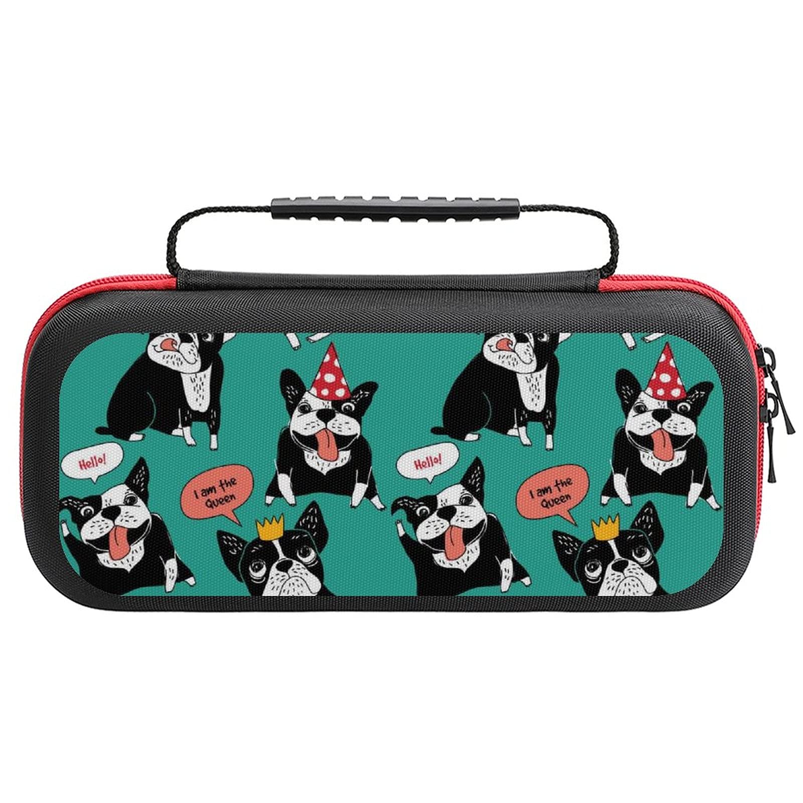 Happy French Bulldog Printed Carrying Case for Nintendo Switch Lite - Protective Storage Bag with Accessories Pouch | Portable Travel Case for Gaming On-The-Go
