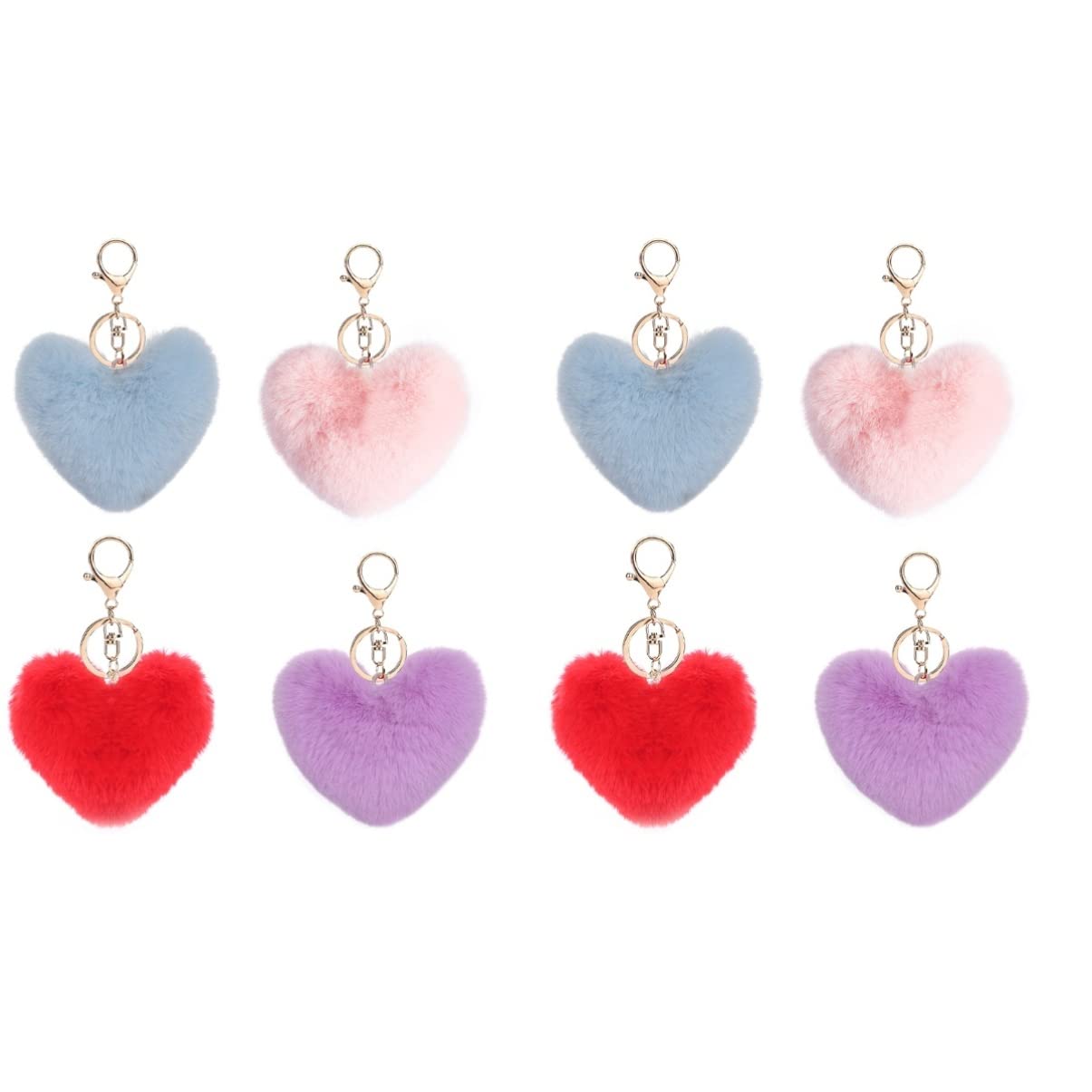 VALICLUD 2-Pack Heart Shaped Faux Fur Pom Pom Keychains - Soft Fluffy Keyrings for Women Girls, Perfect for Backpacks, Purses, Gift Bags & DIY Crafts (Pink/Red)