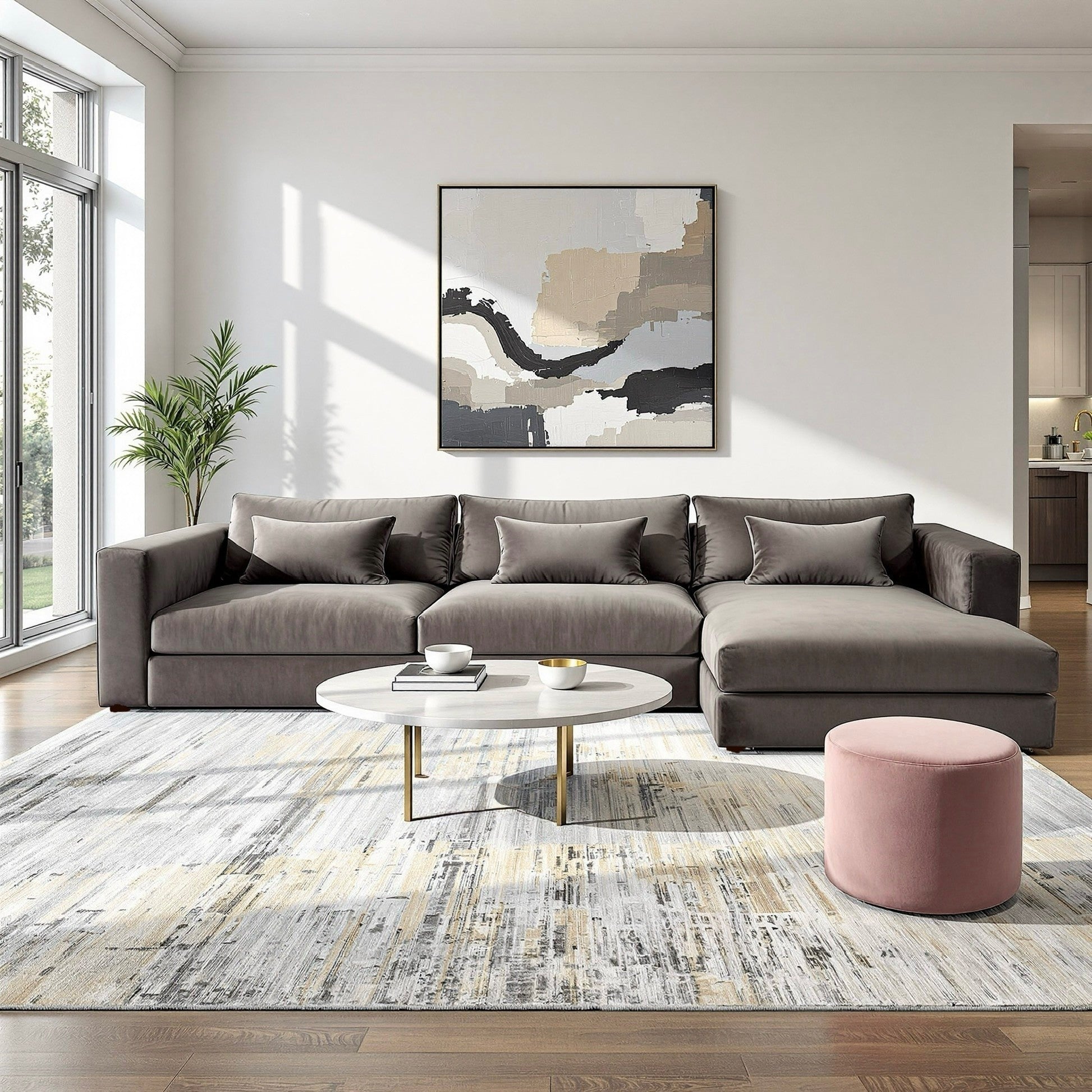 Menchaca 124 Right Chaise Sectional Sofa - Modern L-Shaped Couch with Reversible Chaise for Living Room, Lounge & Family Room - Comfortable Upholstered Fabric Sofa Set for Home Decor