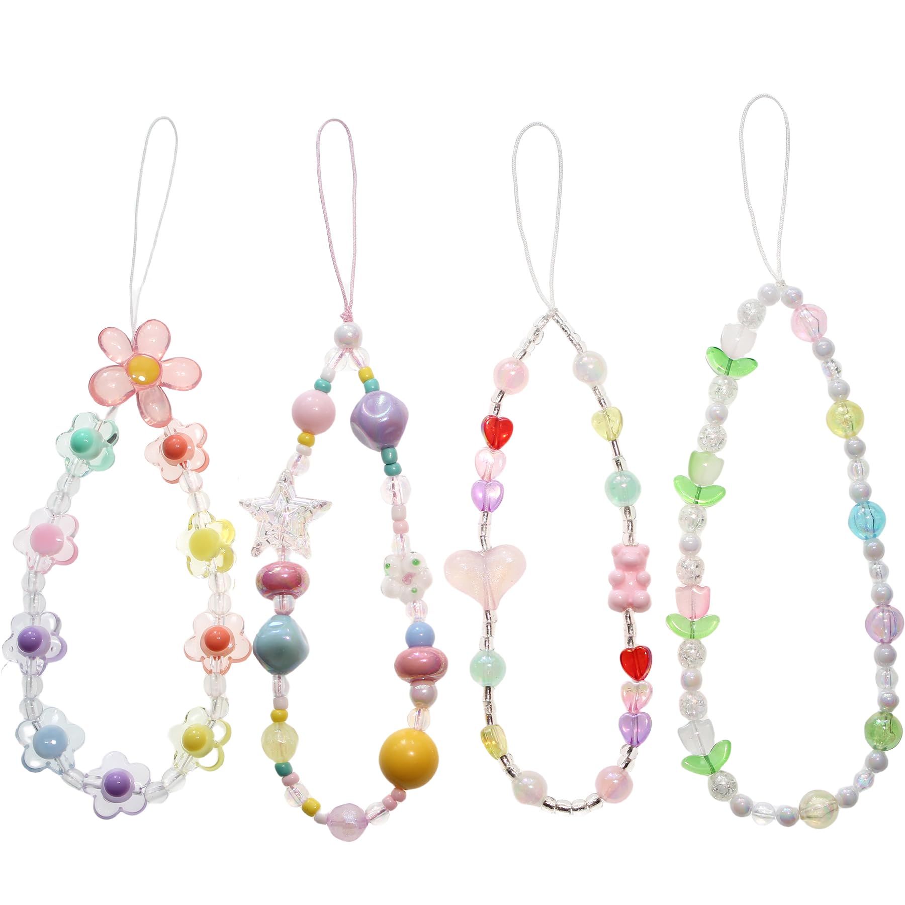 Handmade Beaded Phone Charms Strap - Cute Flower Heart Bear Bracelet Wrist Lanyard for Phone Case & Camera Accessories | Perfect for Girls, Teens, DIY Gifts, and Everyday Fashion Accessory