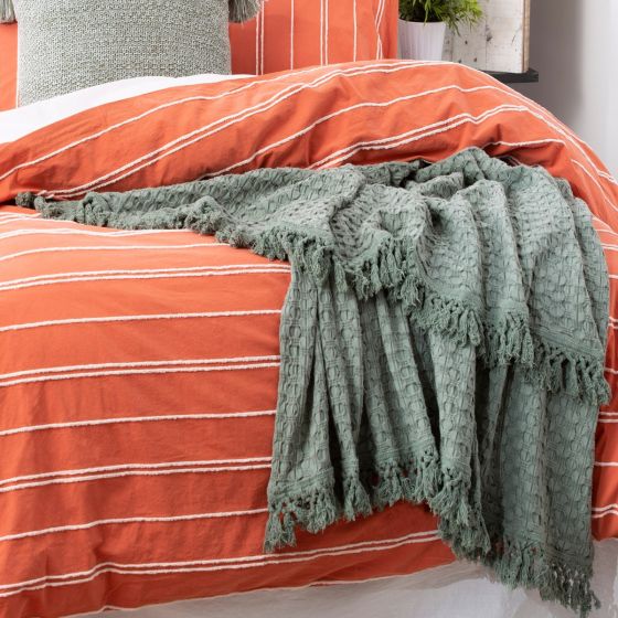 Renee Taylor Hudson Vintage Washed Cotton Chenille Paprika Quilt Cover Set - Soft Luxury Bedding for Cozy Bedrooms & Guest Rooms