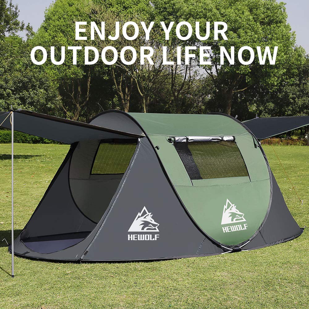 Hewolf 2/4 Person Pop Up Camping Tent - Instant Setup, Waterproof & Windproof Family Tent for Outdoor Adventures, Camping, Hiking, Beach & Backpacking | Perfect for Family Trips & Weekend Getaways