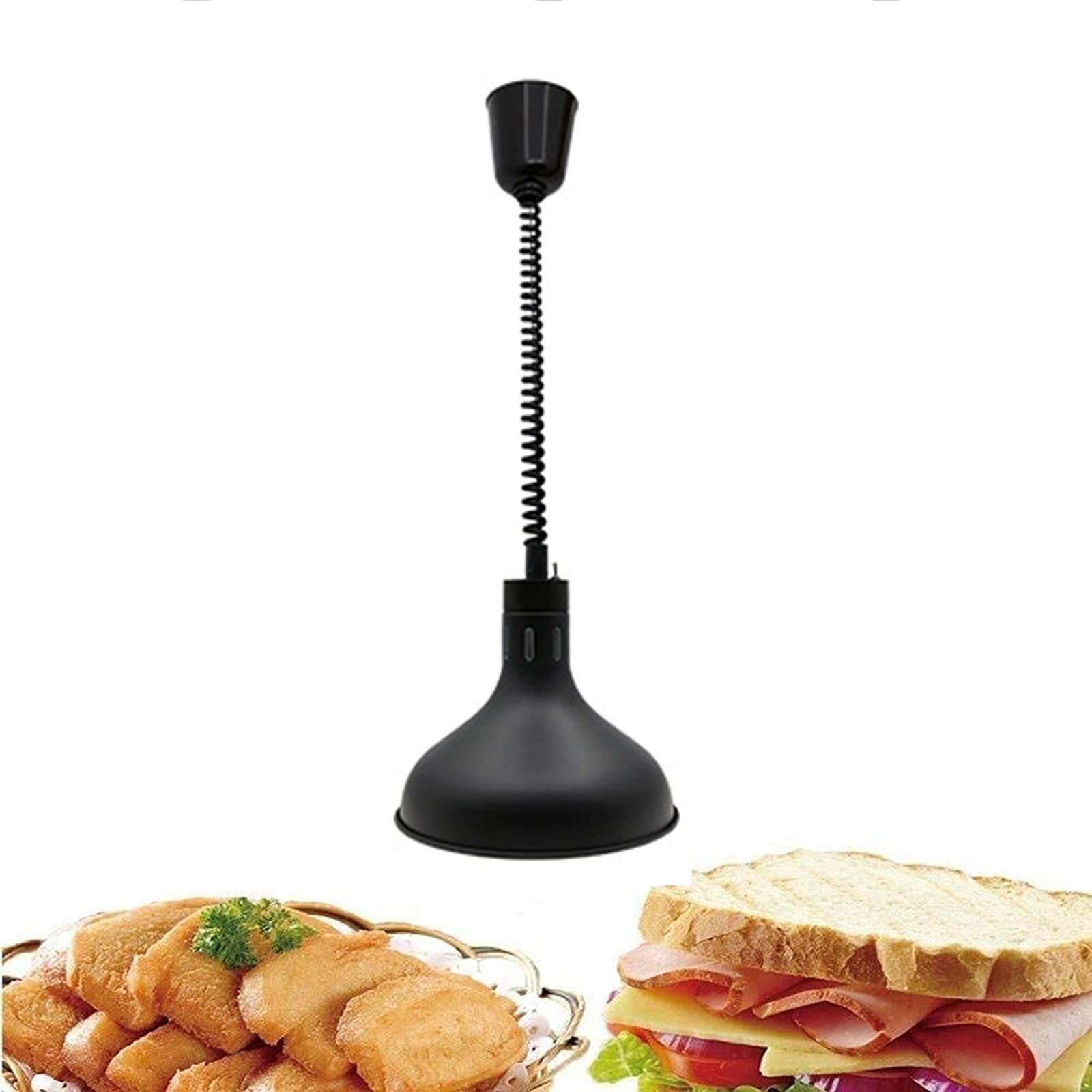 Commercial Food Heat Lamp Warmer - Adjustable & Retractable Hanging Buffet Lamp with 29cm Black Shade for Restaurants, Catering, Buffets - Keeps Food Warm & Fresh - Perfect for Dining Tables, Buffet Stations & Food Displays