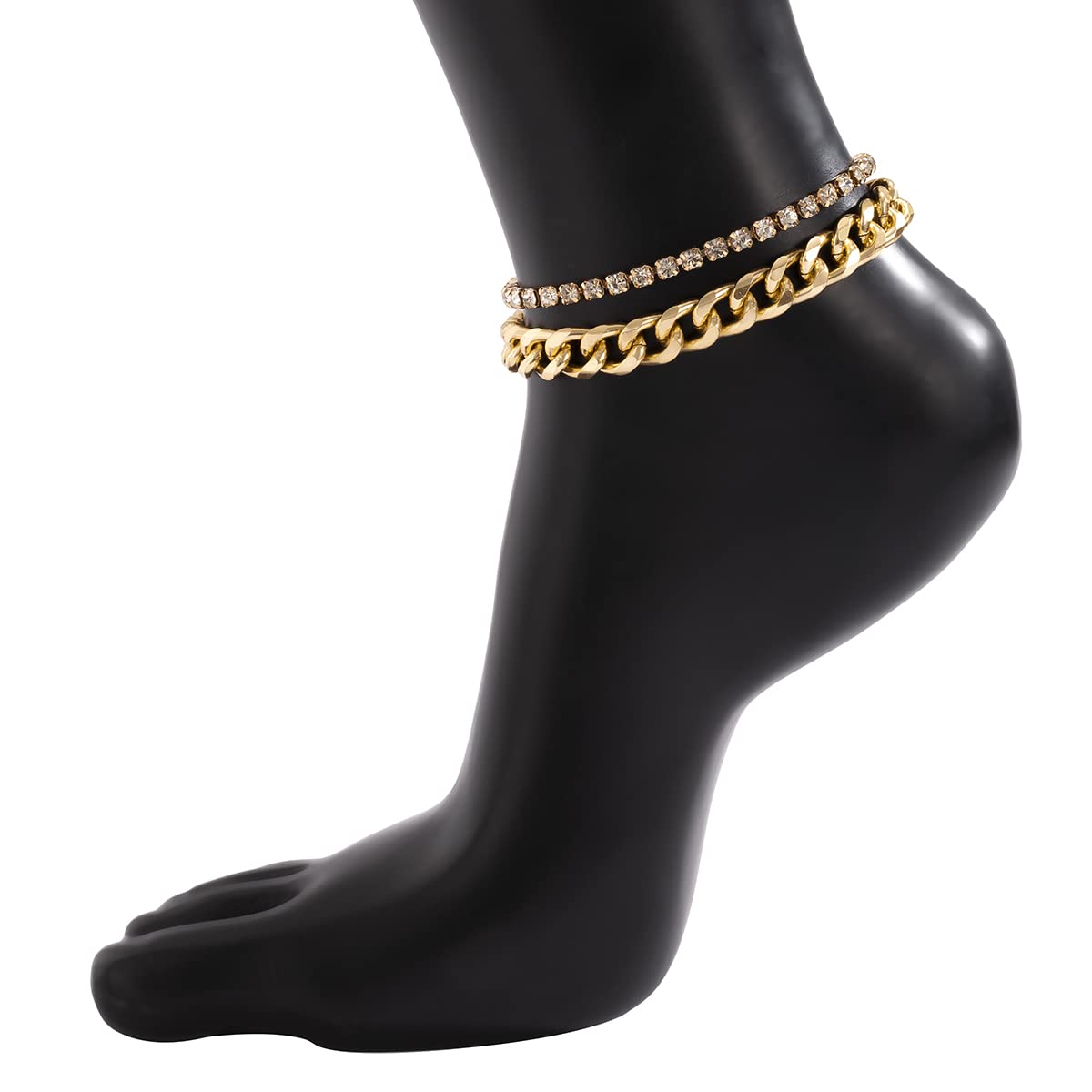 Stylish MIFYNN Women's Tennis Anklets - Adjustable Layered Cuban Link Chain Ankle Bracelets in Gold & Silver with Shiny Rhinestones | Perfect for Casual Wear, Beach Outfits & Summer Fashion Jewelry