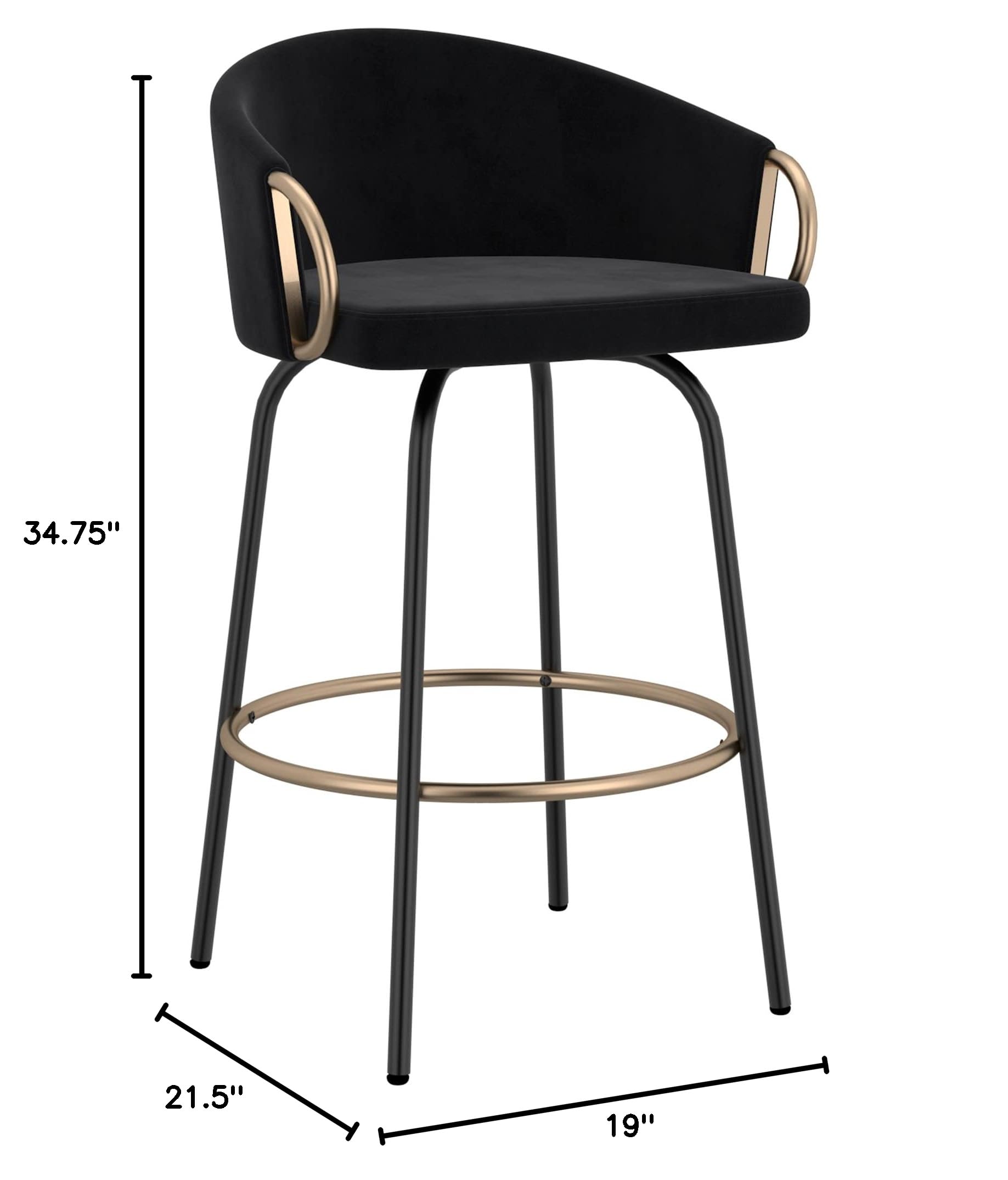 Set of 2 Modern Velvet & Metal 26-Inch Black Counter Stools - Perfect for Kitchen Islands, Breakfast Bars & Home Decor