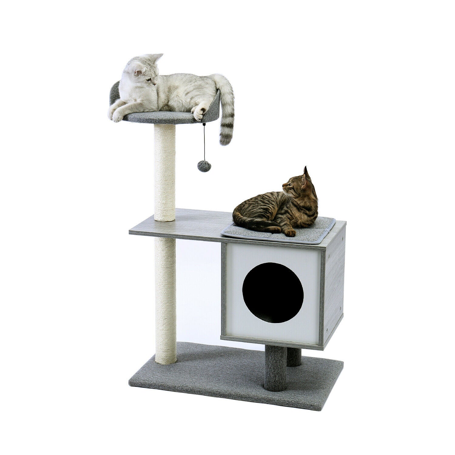 Premium Grey Wooden Cat Gym House Post - Durable Scratching Post & Play Tower for Indoor Cats - Perfect for Small Spaces & Cat Exercise