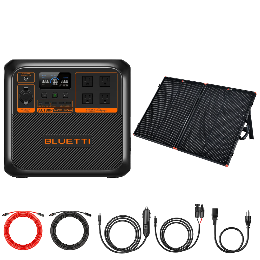 BLUETTI AC180P 1440Wh 1800W Portable Power Station with Solar Panel Bundle - Solar Generator for Camping, RV, Home Backup & Emergency Power Supply