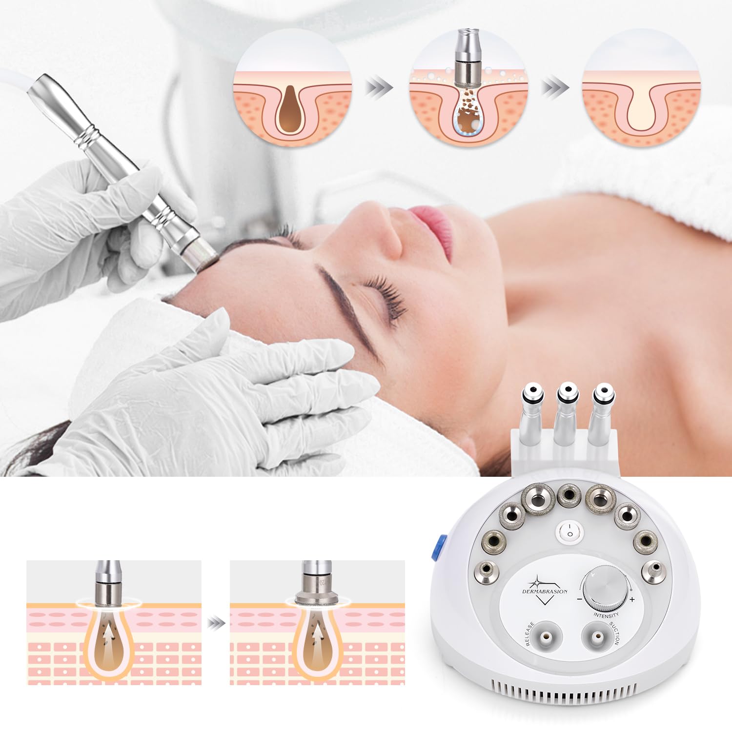 Professional 4-in-1 Diamond Microdermabrasion Machine for Blackhead Removal & Deep Moisturizing - Facial Scrubber & Spatula Included - Perfect for At-Home Spa Treatments & Professional Skin Care