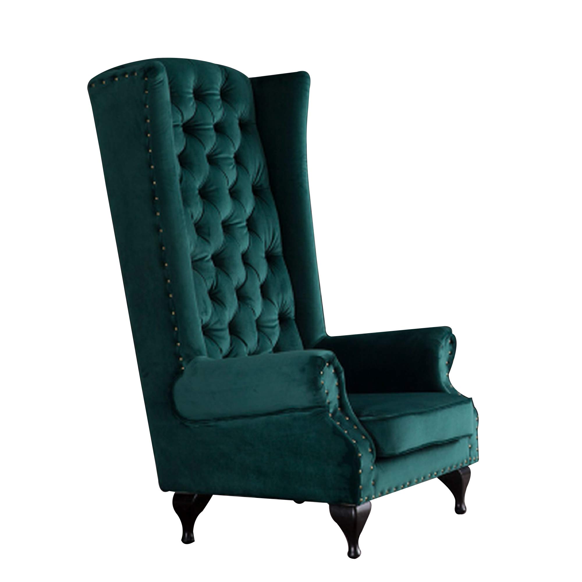 Benjara Green Button Tufted Fabric Accent Chair - High Wingback & Rolled Arms for Living Room, Bedroom, or Office Decor
