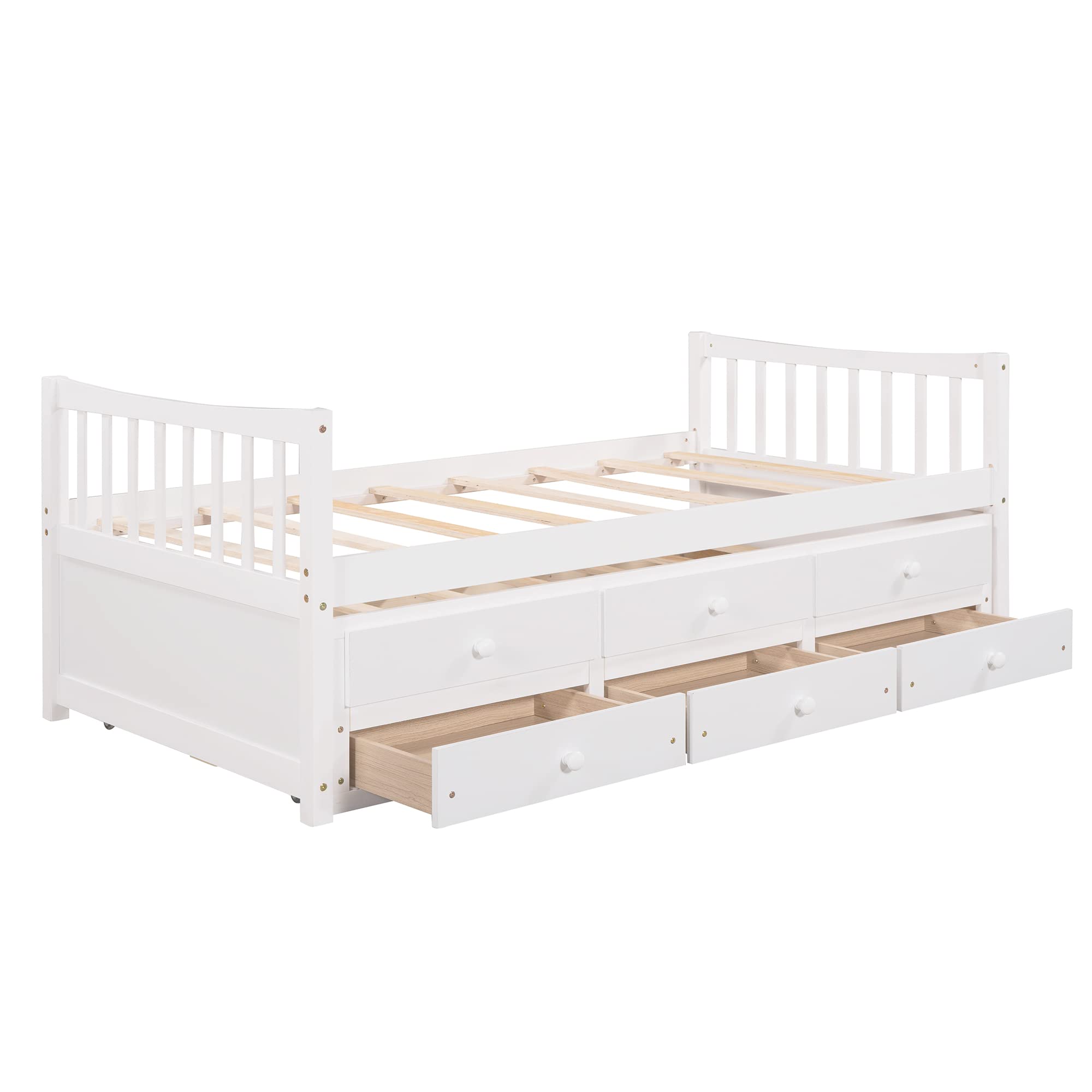 **White Twin Captain's Bed with Trundle & 3 Storage Drawers - Wood Platform Bed Frame with Headboard & Footboard for Kids, Teens & Adults - No Box Spring Needed, Easy Assembly - Perfect for Small Spaces, Guest Rooms & Dormitories**