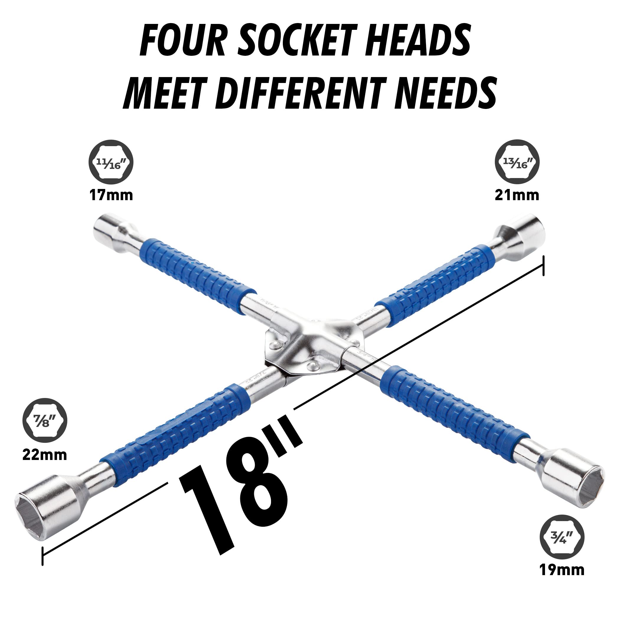 CARTMAN 18 Inch Universal Heavy Duty Lug Wrench - Non-Slip 4-Way Tire Iron for Trucks, SUVs & Cars - Perfect for Emergency Roadside Tire Changes & Auto Repairs