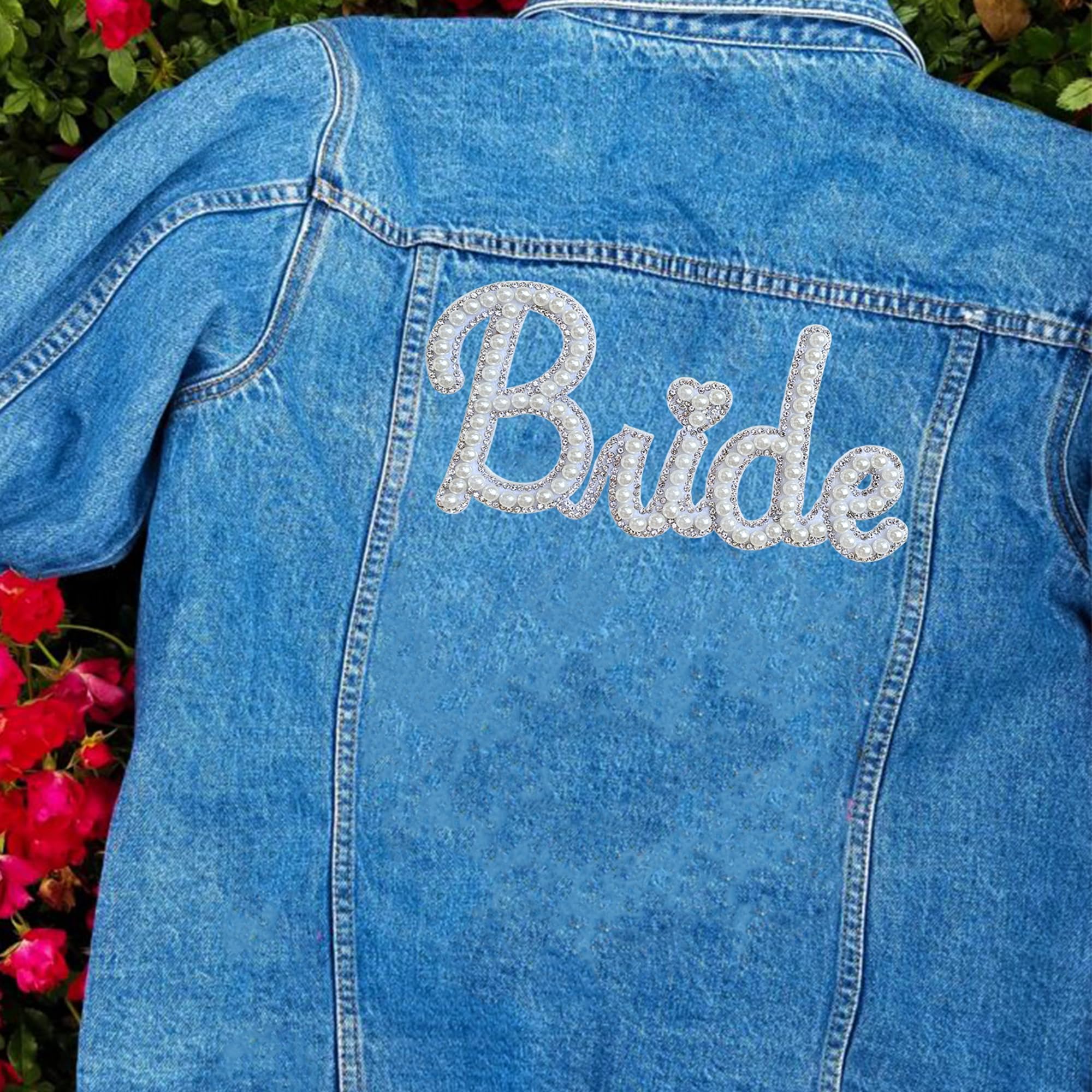 White Bride Iron-On Letter Patches with Pearls - Wedding Gift for Jackets, Bags & DIY Crafts - Perfect for Bridal Shower, Bachelorette Parties & Wedding Decorations