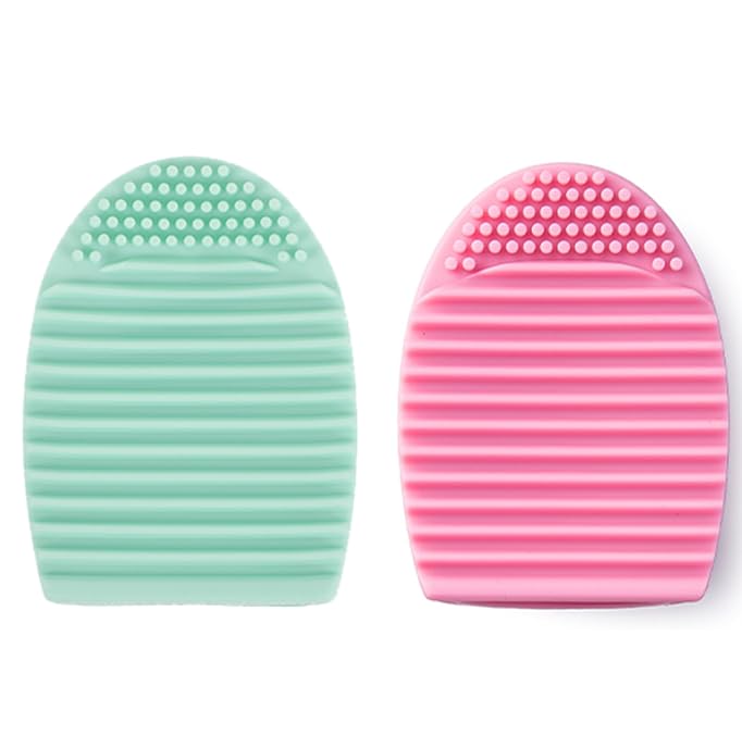KIRA Egg-Shaped Silicone Makeup Brush Cleaner - Gentle Washing & Scrubber Tool for Cosmetics Brushes (Pink & Mint Green, 2-Pack) - Perfect for Daily Makeup Brush Cleaning & Professional Salon Use