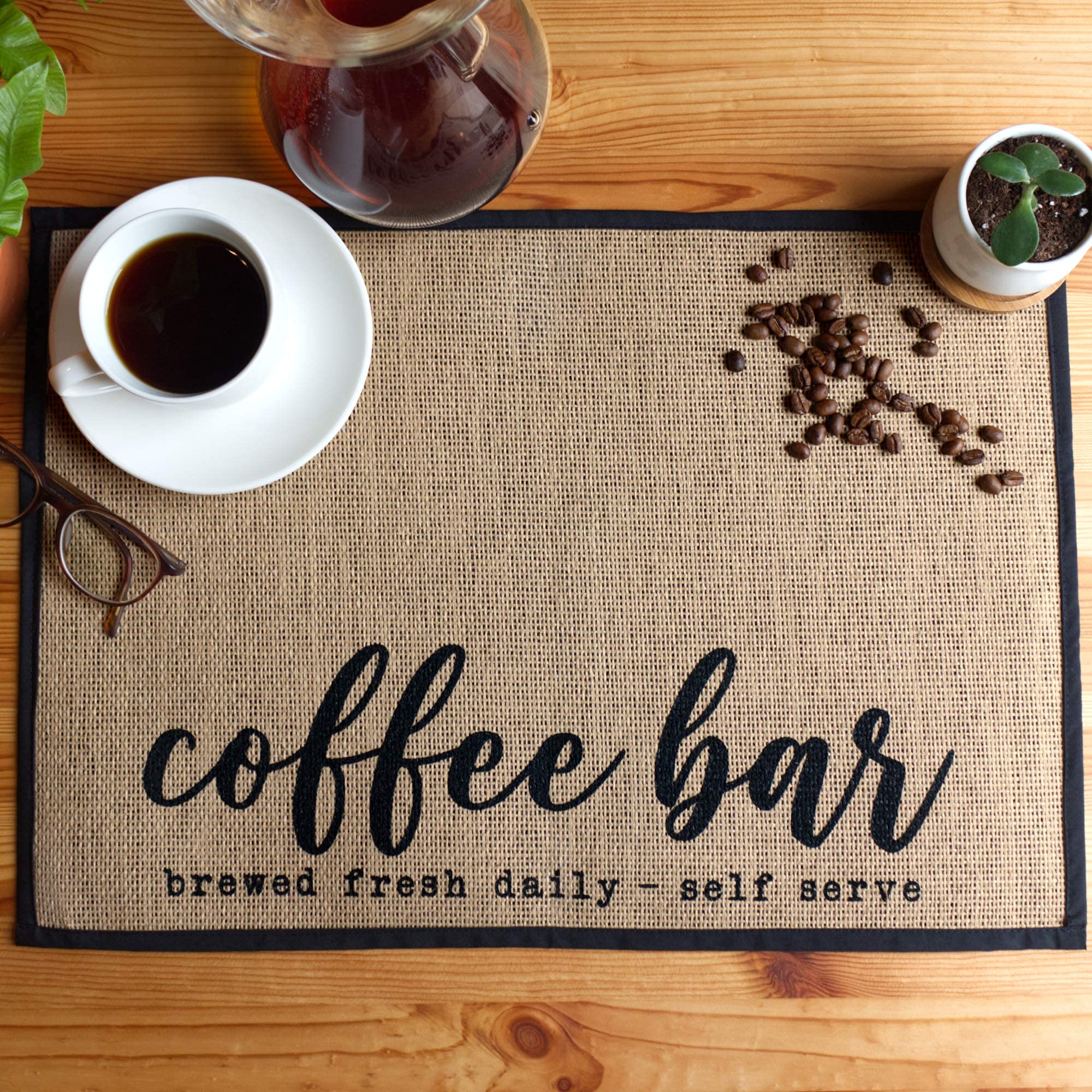 Premium Mungo Coffee Bar Mat - Non-Slip Burlap Placemat with Fabric Backing 20