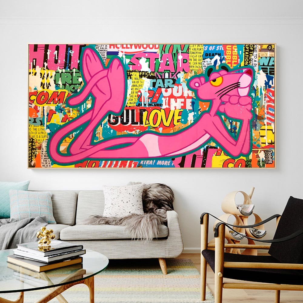 Pink Panther Posing Canvas Wall Art - Vibrant Pop Art Decor for Living Room, Bedroom & Office - Unique Gift Idea for Cartoon Lovers