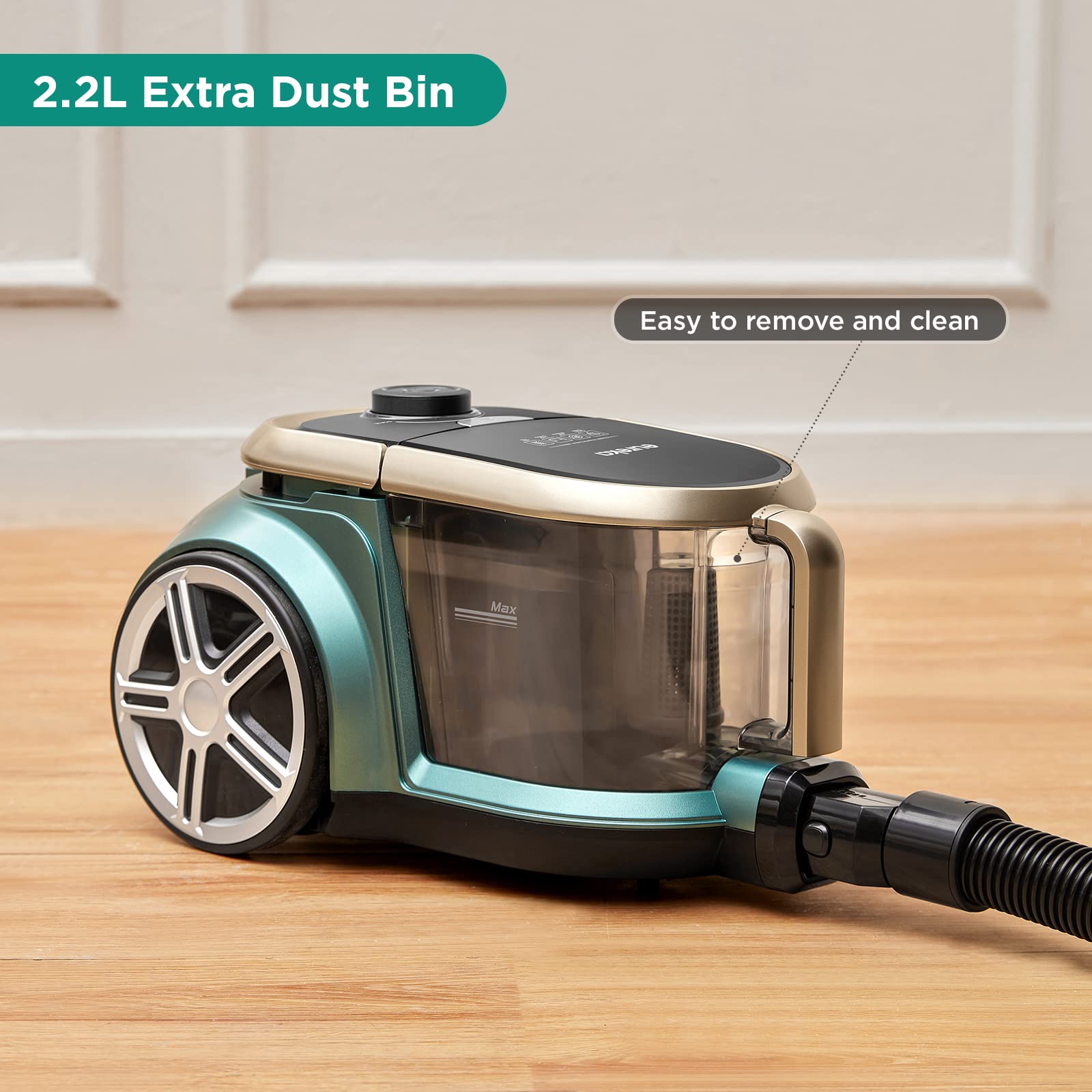 Eureka Apollo Bagless Canister Vacuum Cleaner - Lightweight 800W Cyclonic Vacuum for Carpets & Hard Floors | 2.2L Dust Cup, Powerful Suction | Perfect for Homes, Apartments & Pet Hair Cleaning (Green)