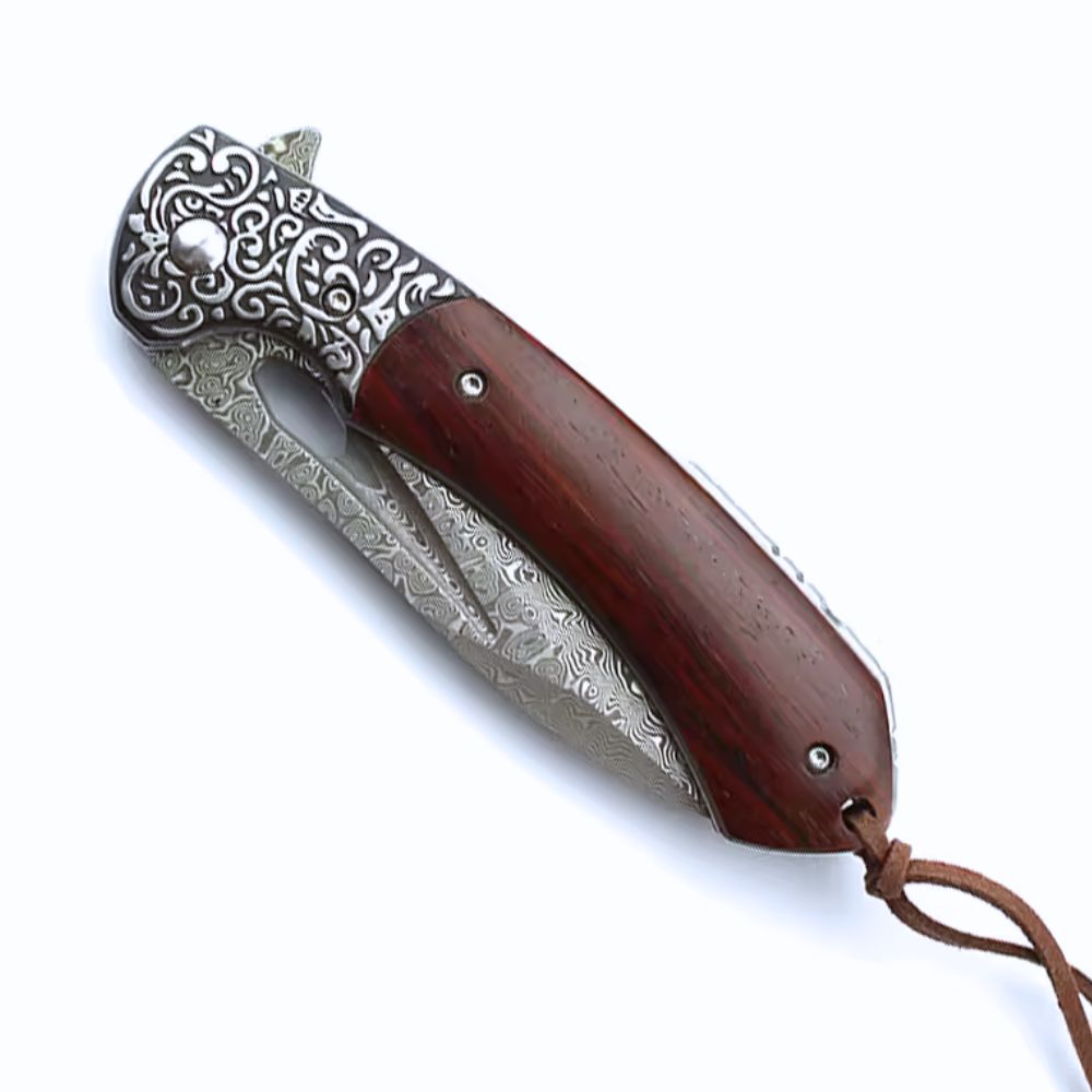 Premium Japanese VG10 Damascus Steel EDC Pocket Knife with Clip - Sandalwood Handle for Everyday Carry, Outdoor Adventures & Gift Giving