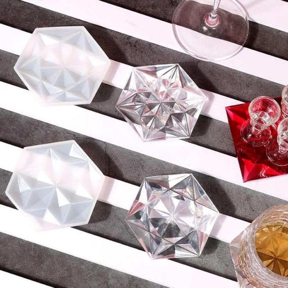 SNOOGG 4-Piece 3D Square & 2-Piece Hexagon Epoxy Resin Molds Set for DIY Coasters, Cup Mats, Photo Frames, Home Decor - Perfect for Crafting, Gift Making & Tabletop Displays