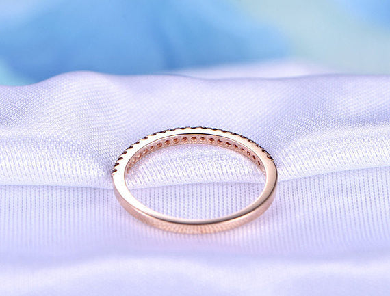 14k Rose Gold Garnet Wedding Band - Half Eternity Ring for Women, Stackable Anniversary Jewelry, Custom Gemstone Ring for Bridal, Engagement & Special Occasions