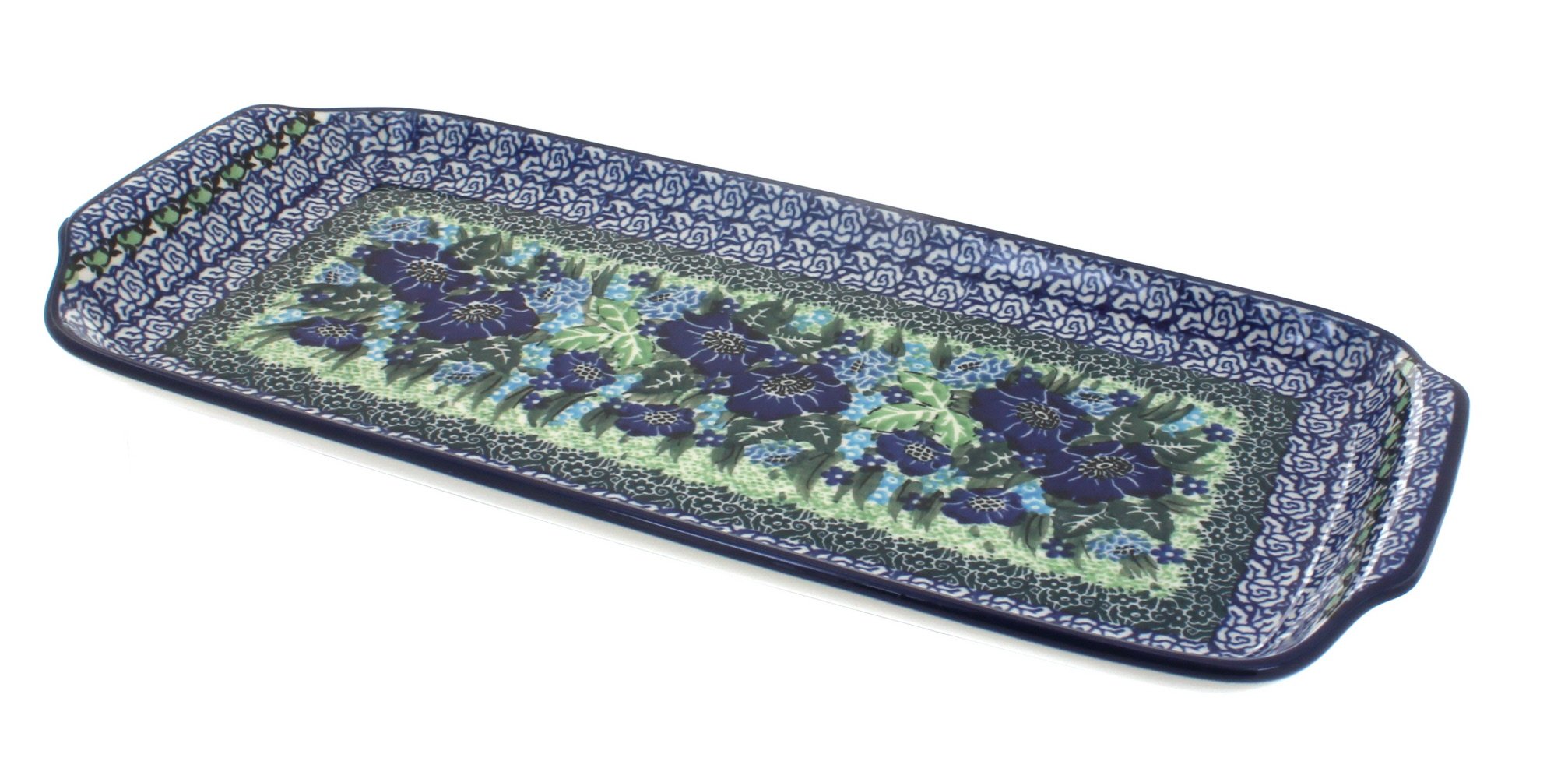 Blue Rose Polish Pottery Sapphire Fields Bread Serving Tray - Handmade Ceramic Platter for Artisan Bread, Cheese & Charcuterie Display