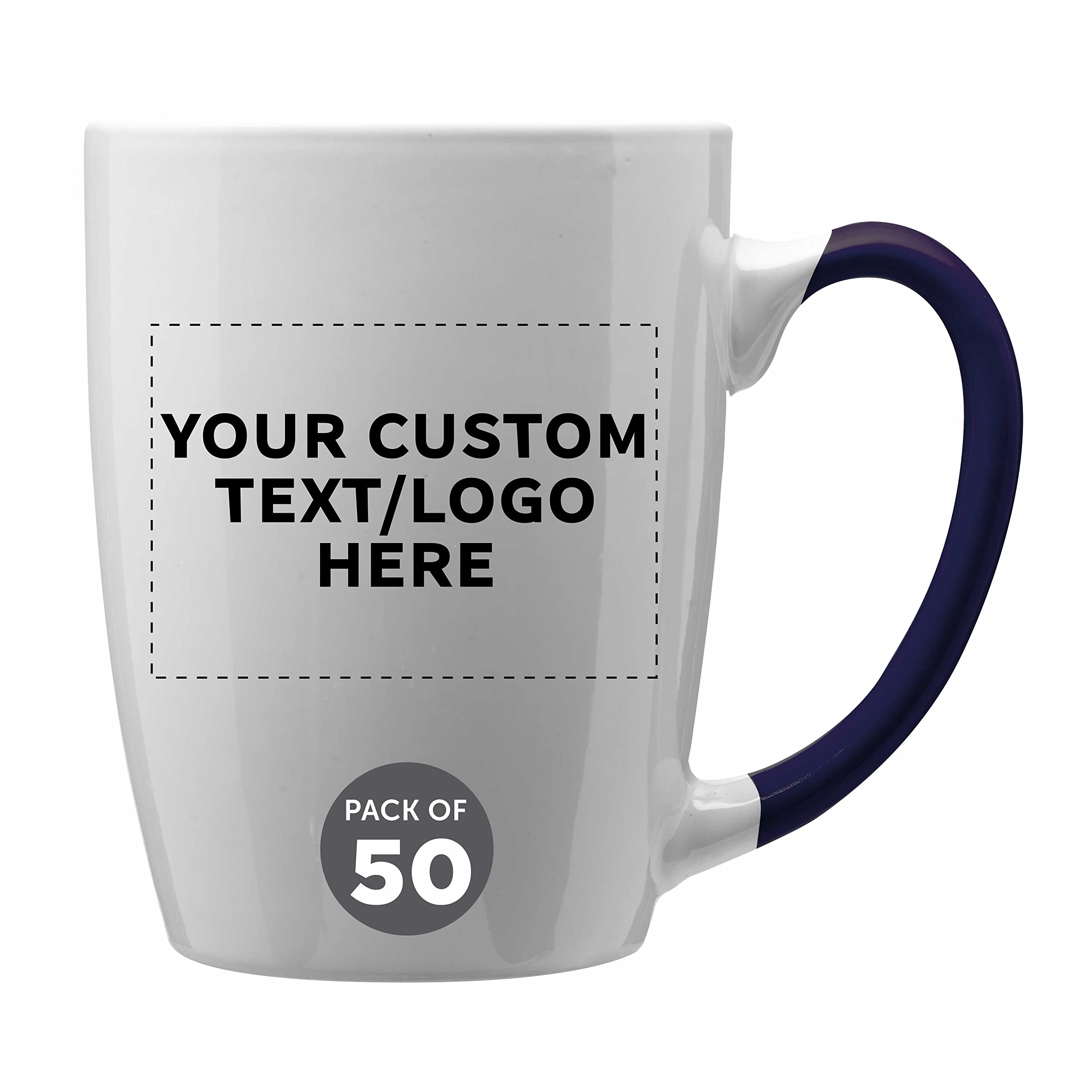 Custom Java Two-Tone Coffee Mugs 12 oz Bulk Set of 50 - Personalized Coffee Cups for Office, Restaurant & Events - Great for Coffee, Tea, Hot Chocolate & Beverages - Cobalt Blue Ceramic Mugs