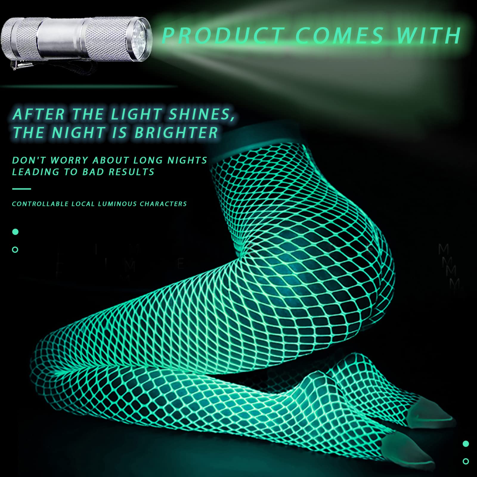 Glow in the Dark Fishnet Stockings for Women - Sexy High Waist Mesh Pantyhose, Punk & Gothic Fashion, Perfect for Halloween, Cosplay, and Nightclub Outfits