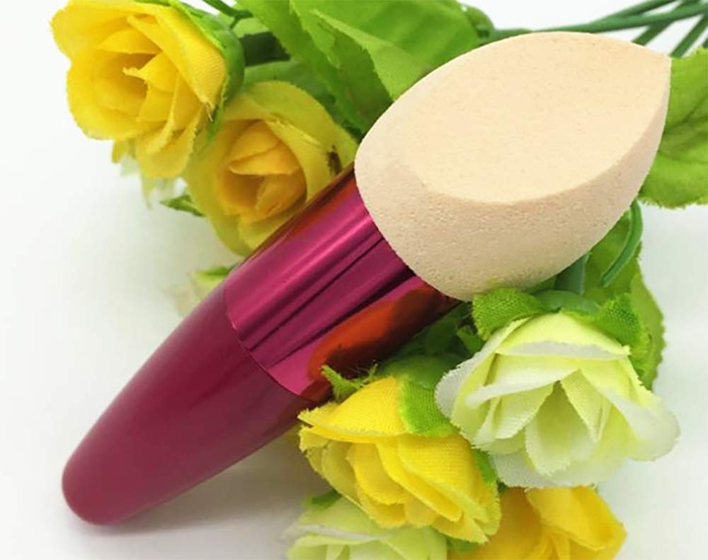 5Pcs Rose Red Makeup Sponge Blenders with Handle - Foundation & Concealer Blending Sponge Set for Flawless Liquid Makeup Application - Perfect for Daily Makeup, Professional Use & Travel Beauty Kit