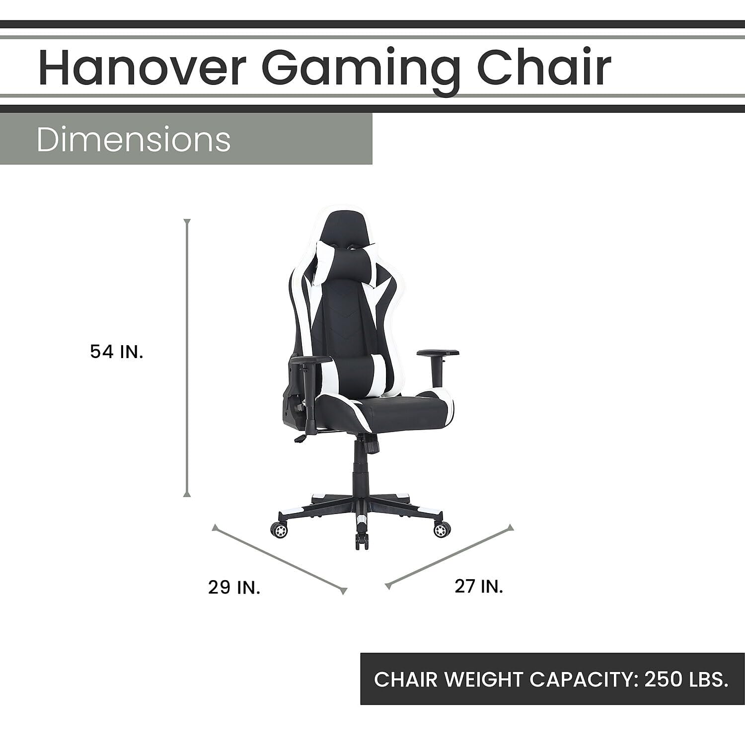 Ergonomic Gaming Chair with Adjustable Lumbar & Neck Support - Black & White Commando Style - Adjustable Height & Gas Lift for PC, Office & Esports Gaming Setup