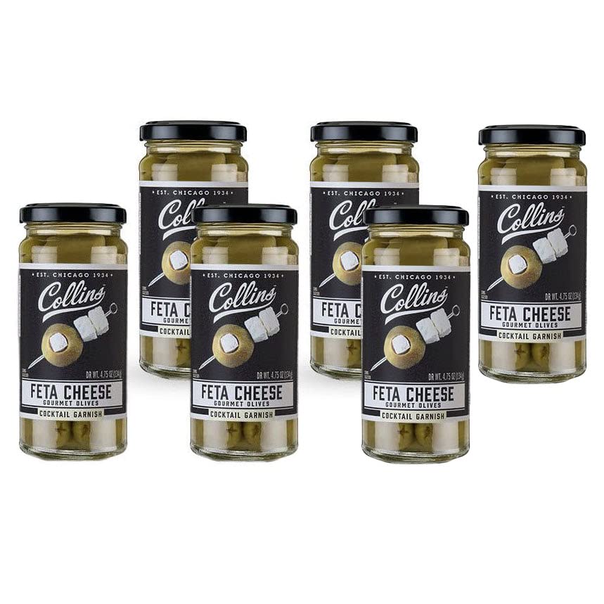 Premium Collins 5 oz Gourmet Feta Cheese Stuffed Olives - Pack of 6 | Imported Mediterranean Delicacy for Charcuterie Boards, Salads & Cocktail Parties