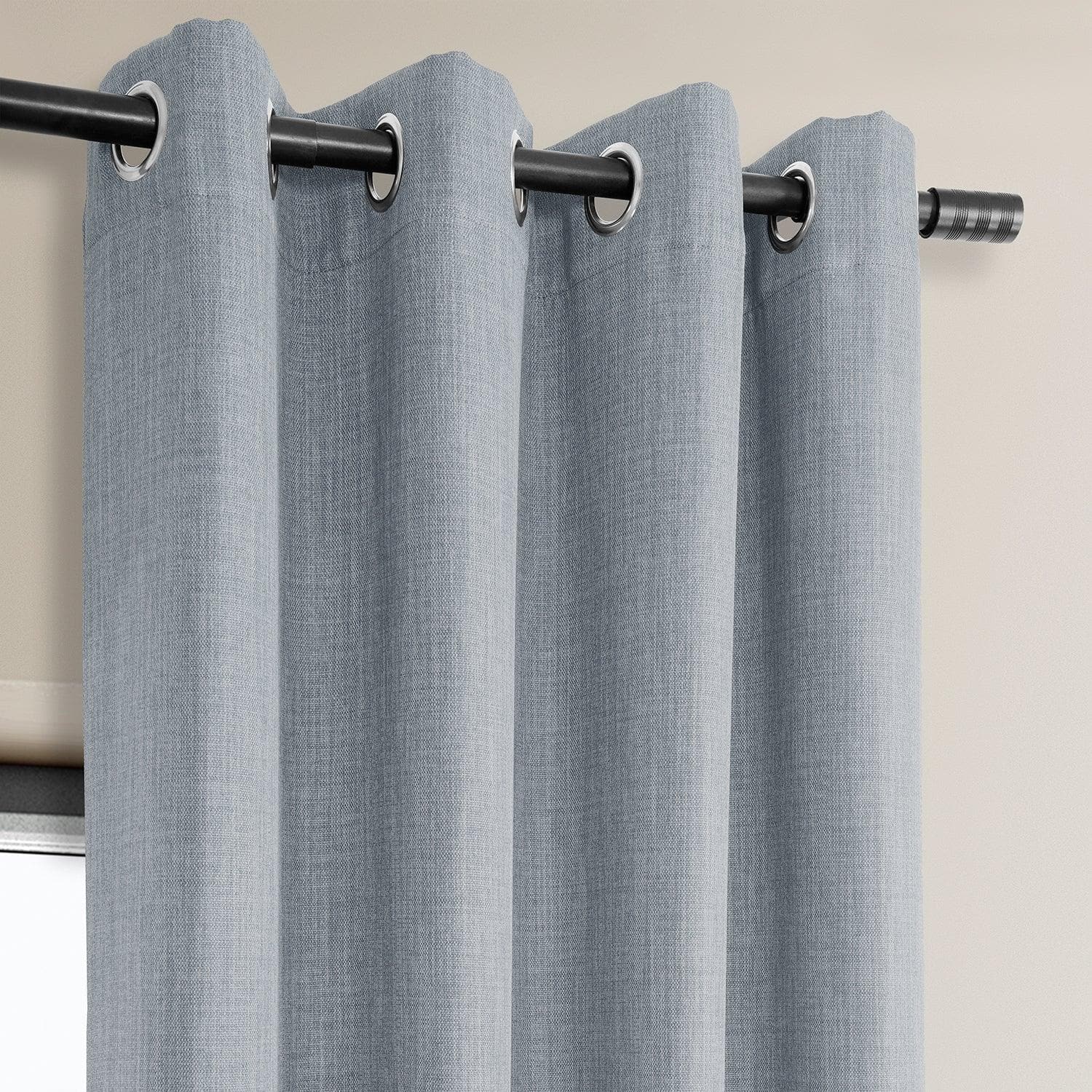 Heather Grey Grommet Textured Faux Linen Blackout Curtains for Bedroom - Thermal Insulated Window Drapes for Living Room & Nursery, Noise Reducing Room Darkening Panels (84 Inch Length)