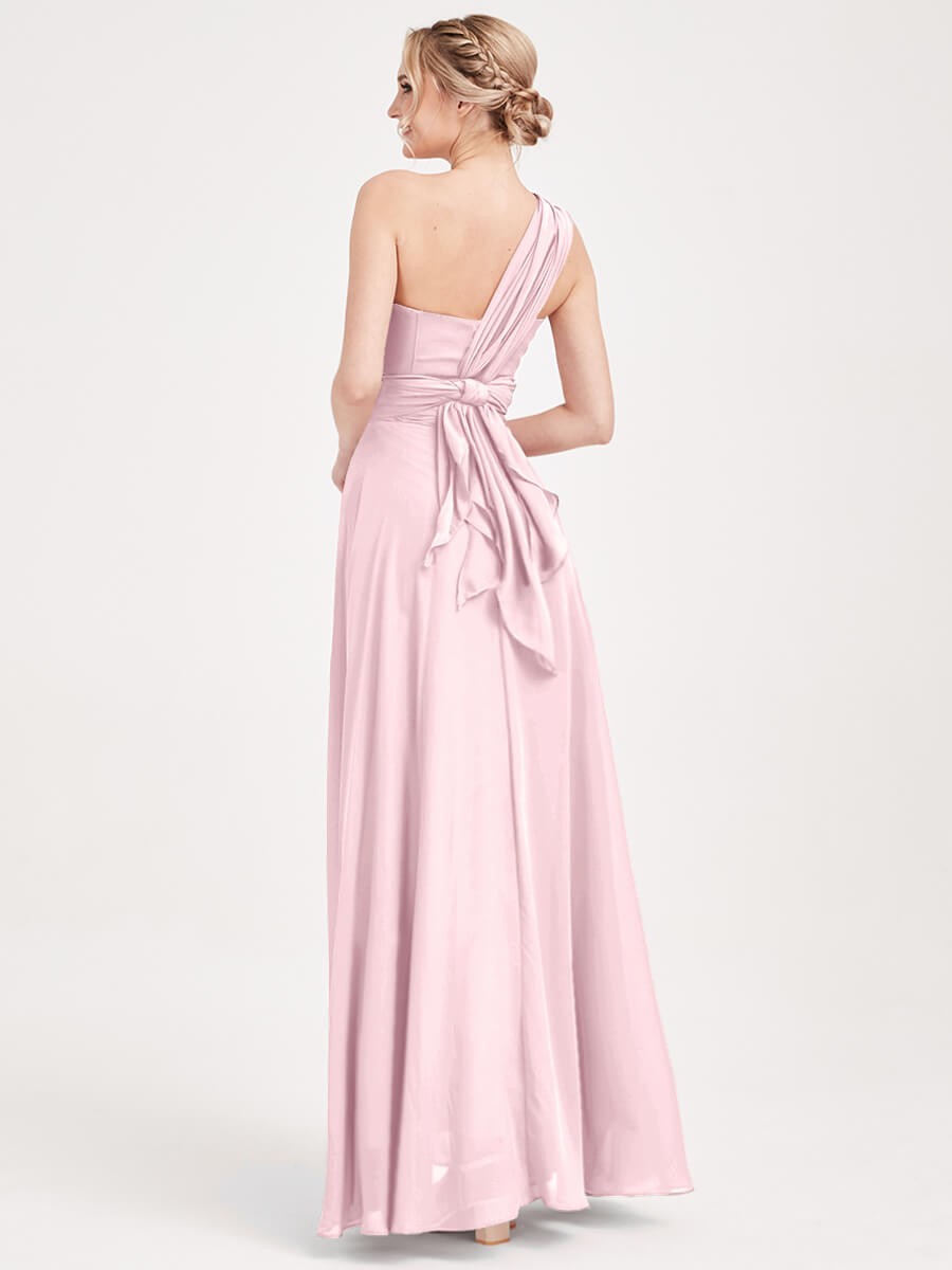Elegant Blush Convertible Chiffon Bridesmaid Dress - Wrap Style Floor Length Gown for Weddings, Prom & Formal Events