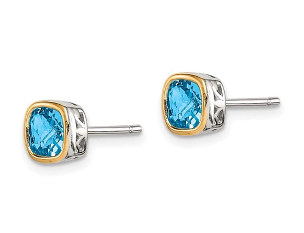 1.70 Carat (ctw) Blue Topaz Stud Earrings in Sterling Silver with Yellow Accent - Elegant Jewelry for Women, Perfect for Weddings, Parties & Everyday Wear