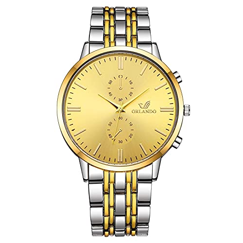 Premium Stainless Steel Men's Dress Watch - Waterproof Chronograph with Crystal Accents & LED Light - Perfect for Business, Casual & Formal Occasions - One Size Fits Most (D)