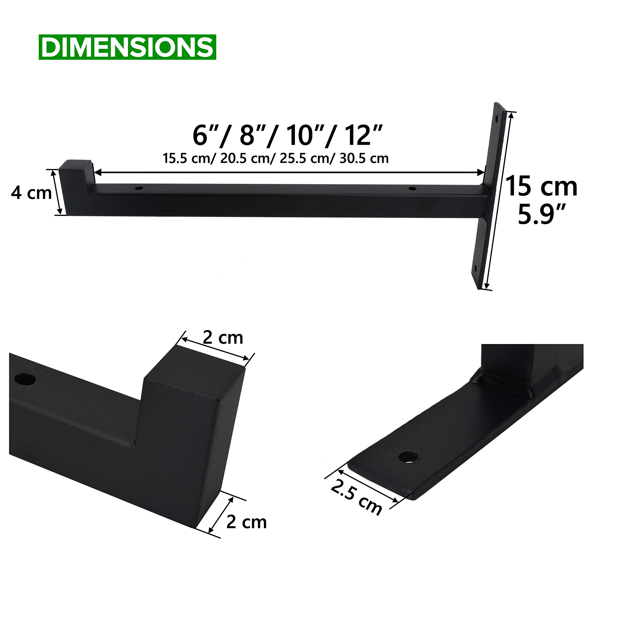 6 Pcs Heavy Duty Shelf Brackets 12 Inch - Industrial Strength Wall Mounted Metal Shelving Supports with Lip for Garage, Kitchen, Warehouse Storage Organization