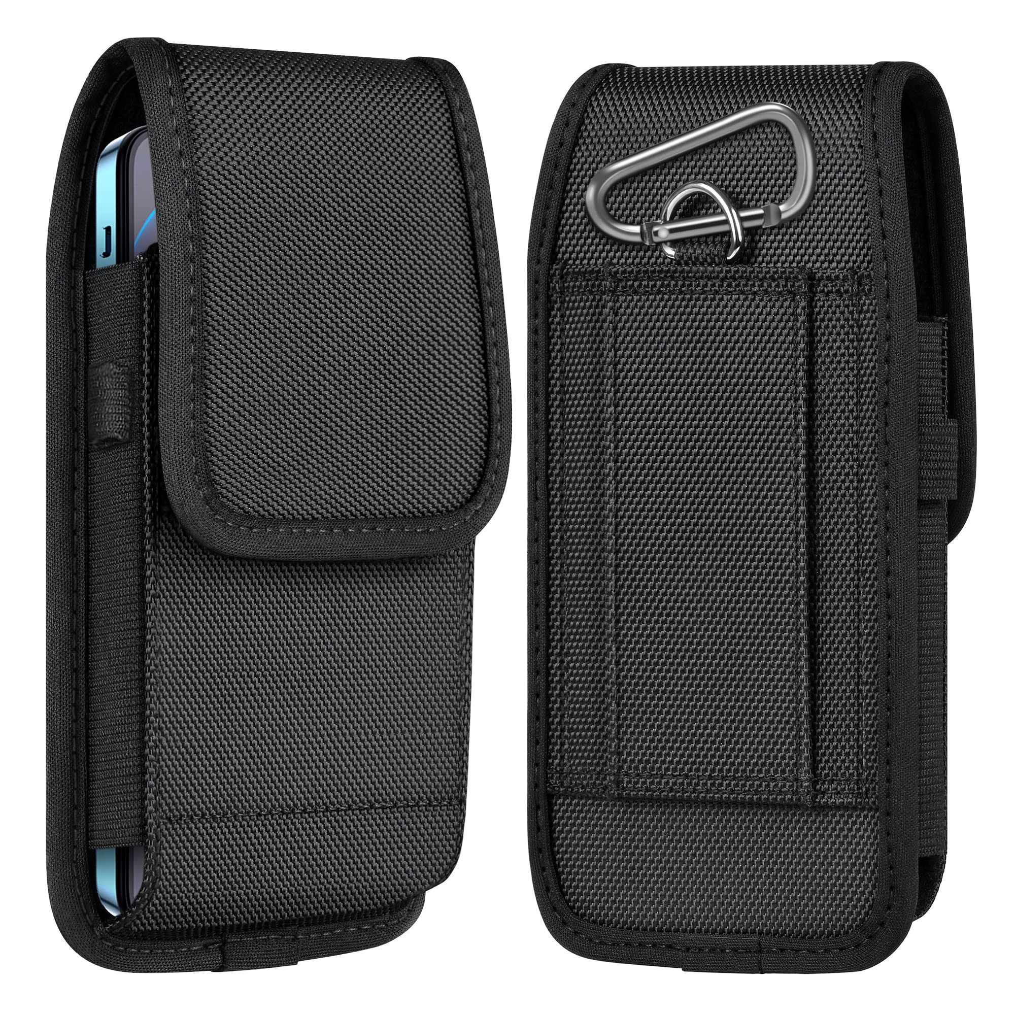 YKOOE Nylon Belt Holster Phone Pouch - Compatible with iPhone 16/15/14/13/12/11 Pro Max & Samsung Galaxy S20/S21/S22/S23/S24 - Durable Waist Cell Phone Case for Hiking, Running, Construction & Outdoor Activities (Black)