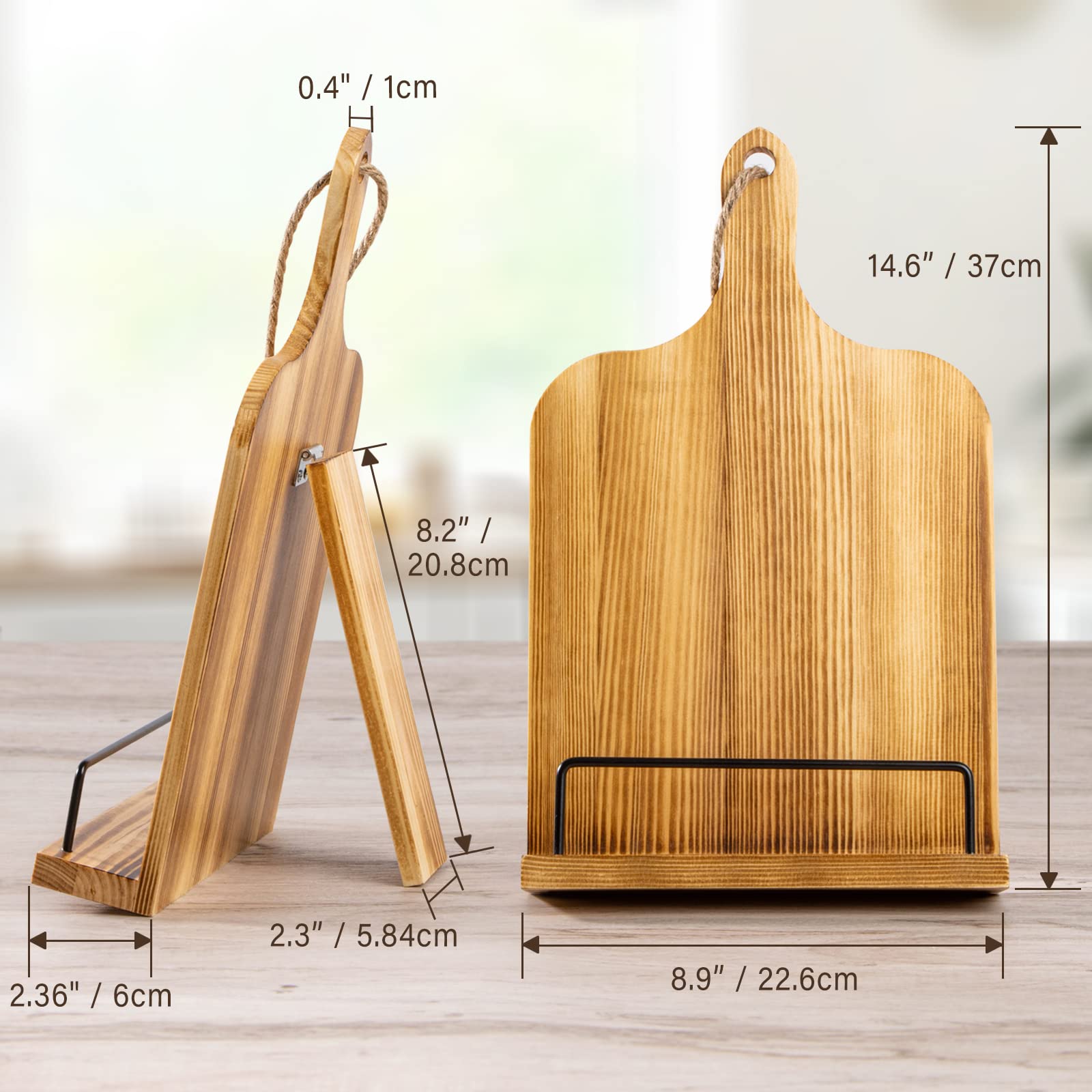 PUERSI Adjustable Wooden Cookbook Stand for Kitchen Counter - Brown | Recipe Book Holder for Baking, Cooking & Reading | Perfect for Home Chefs & Bakers