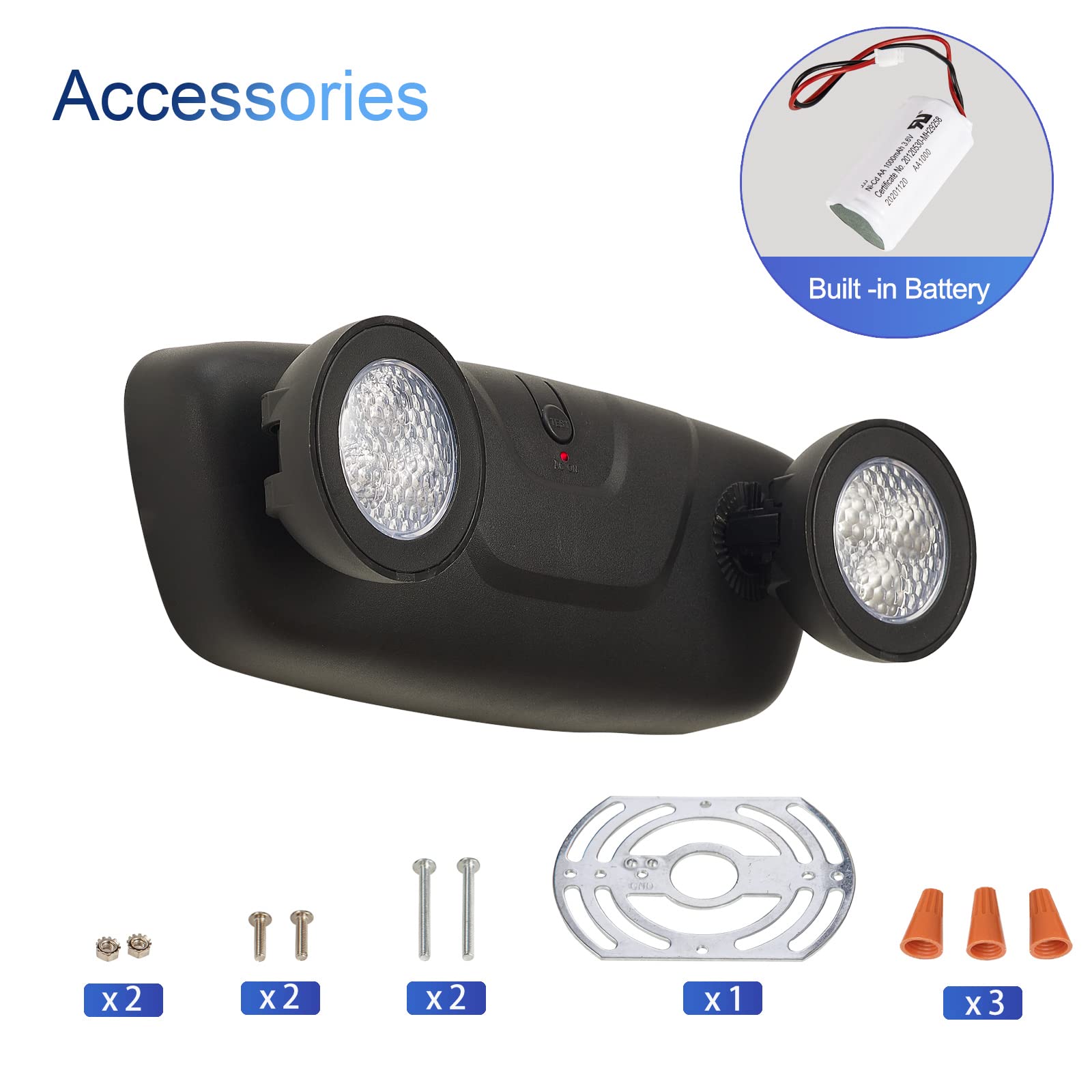 TANLUX LED Emergency Lights with Battery Backup - 2 Head Adjustable Commercial Emergency Lighting, UL Listed, AC 120V/277V Hardwired - 3 Pack (Black) - Ideal for Offices, Warehouses, Schools & Emergency Exits